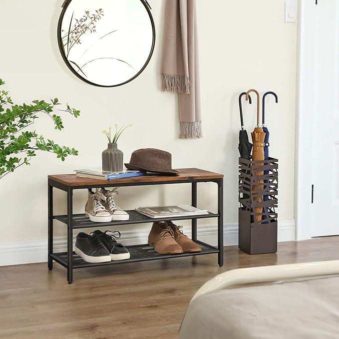 Multipurpose Bench cum Shoe Rack | Metal + Acacia Wood