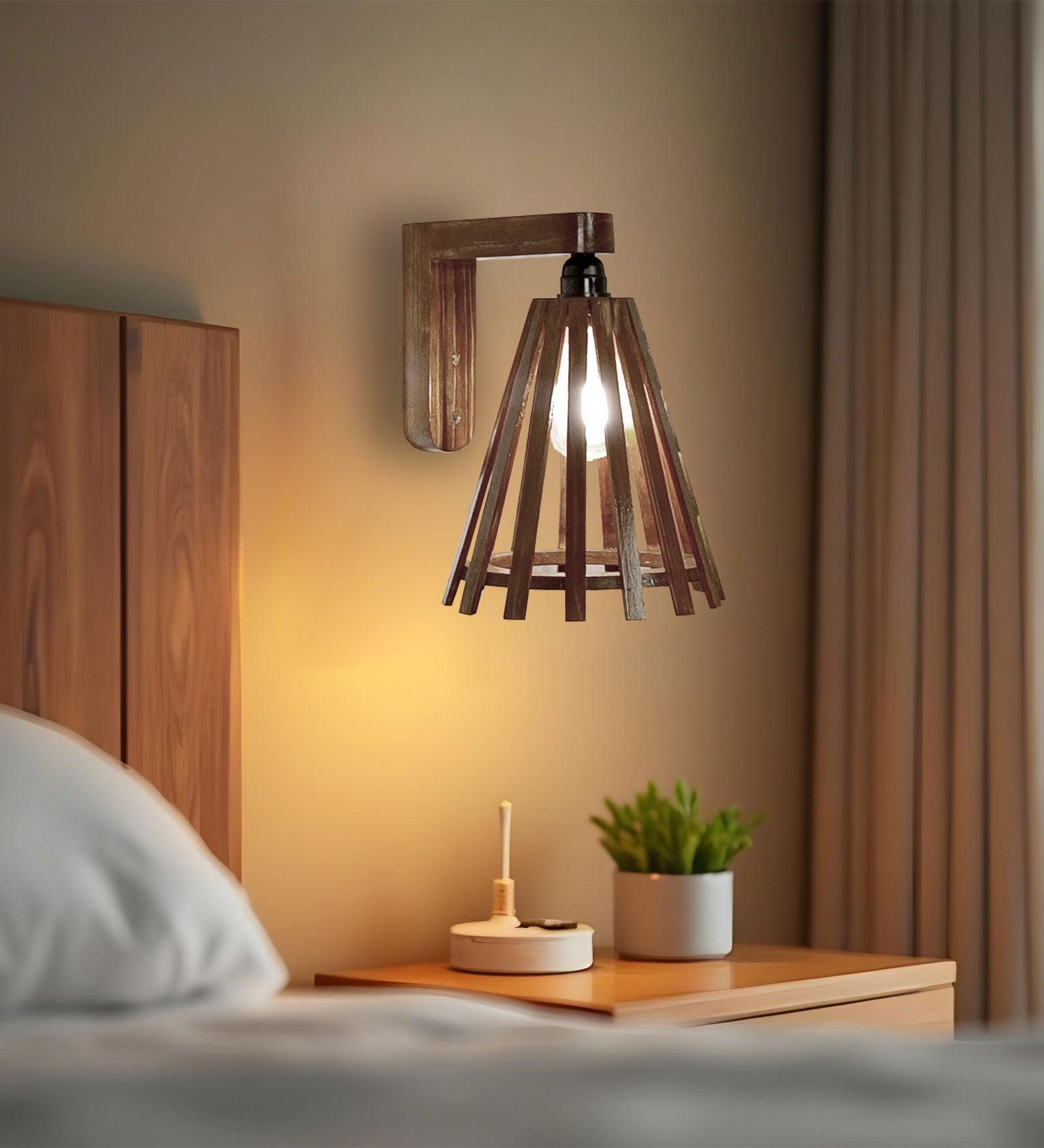 Funnel Brown Wooden Wall Light