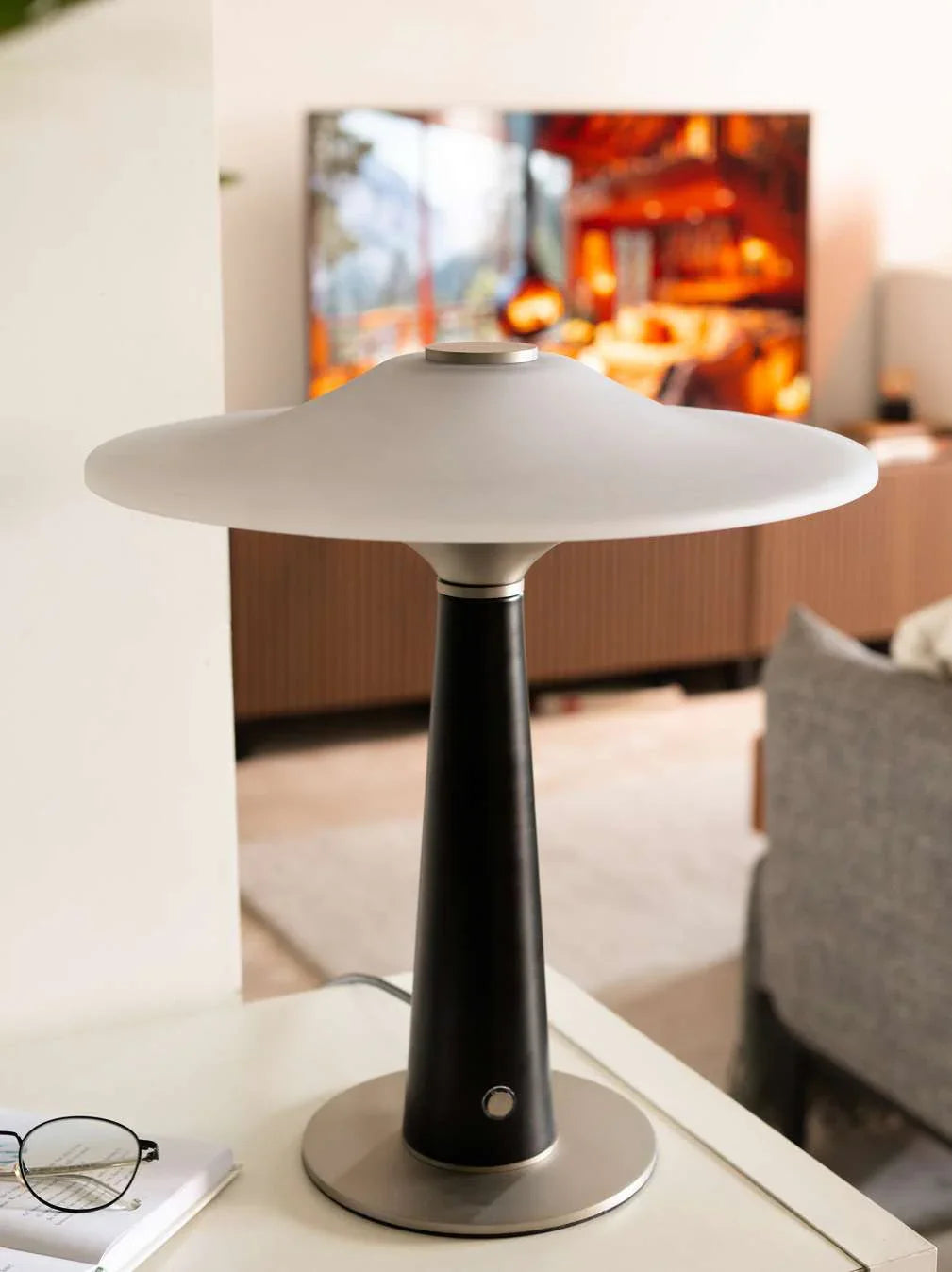 Disc Designer Glass Table Lamp for Living Room | Modern Frosted Glass LED Lamp with Touch Control