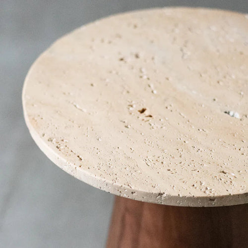 Travertine Mango Wood Side Table