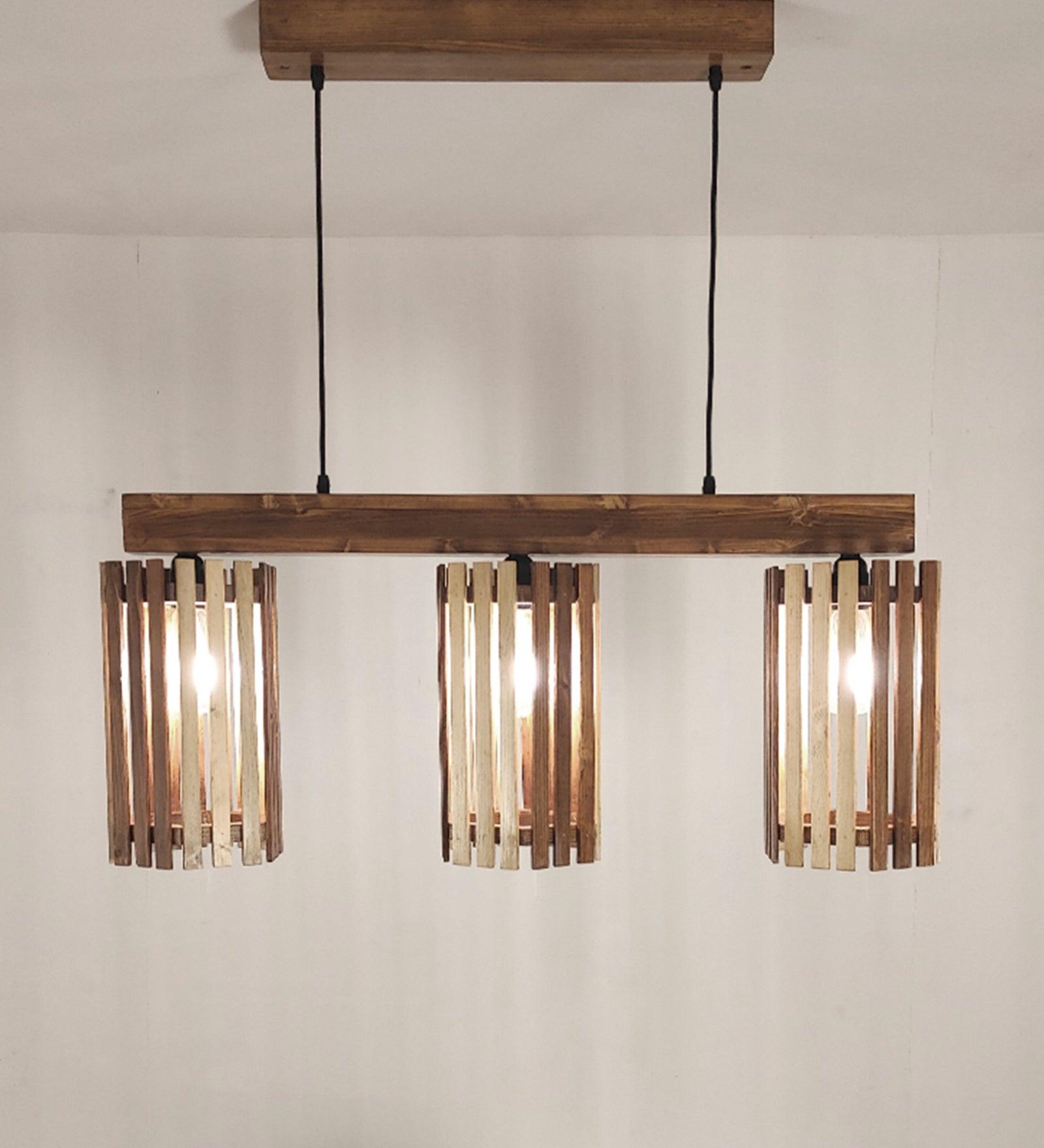 Hexa Brown Wooden 3 Series Hanging Lamp