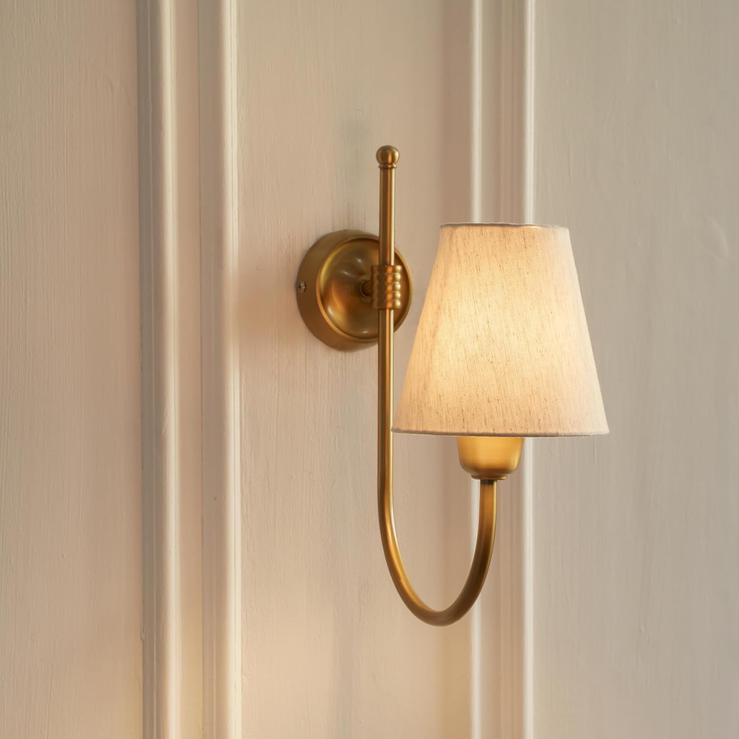 Hockey Wall Lamp Antique Brass Finish with Off White Shade for Living Room, Bedroom, and Home Decoration