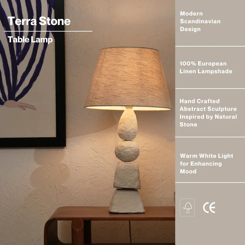 Handcrafted Terra Stones Table Lamp for Living Room | Designer Japandi Stlye Bedside & Study Lamp