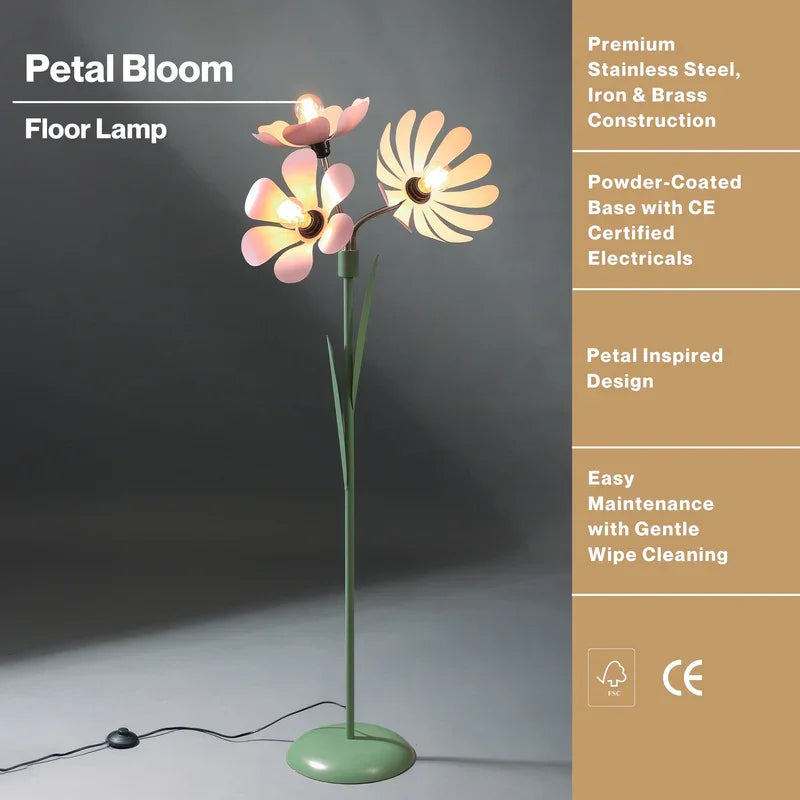 Petal Bloom Floor Lamp | Stainless Steel, Iron, Brass