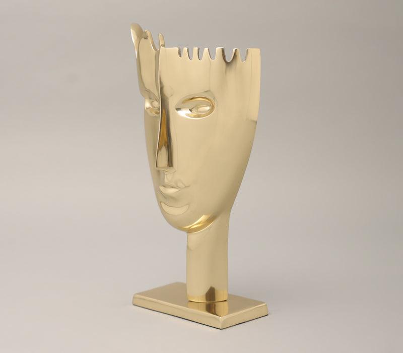 Face Me Sculpture | Polished Gold Aluminum Contemporary Art Decor for Modern Interiors | Designer Showpiece