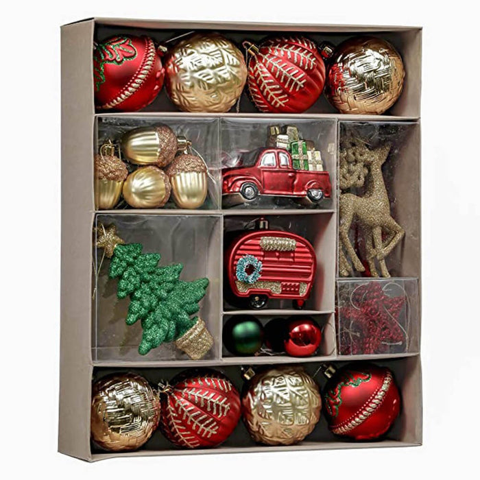 Christmas Ball Ornaments XMas Tree Hanging Decorations, Red, Green & Gold theme christmas Balls, 60 pcs Box Set