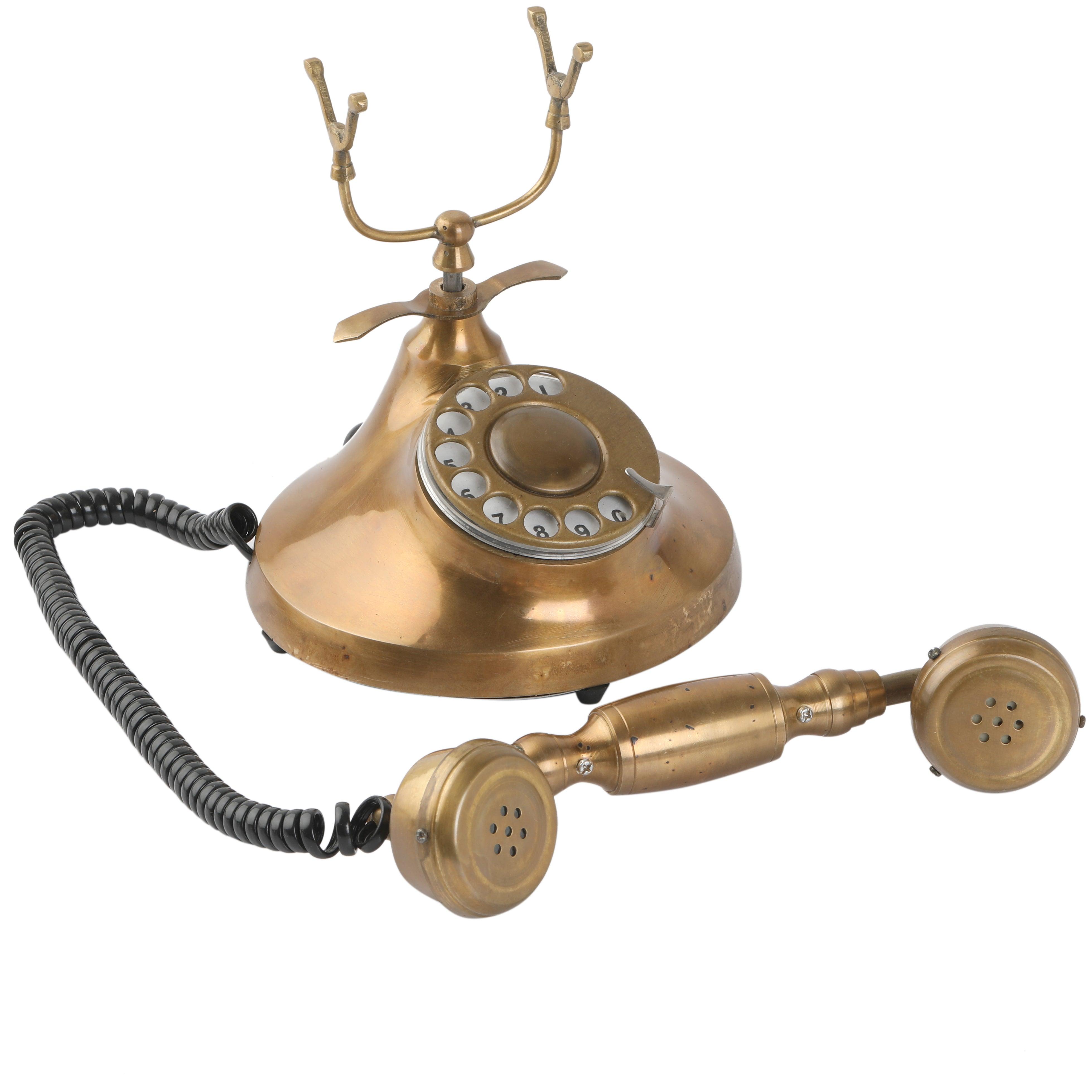 Ornamental Antique Telephone - Brass and Wood Handmade Design