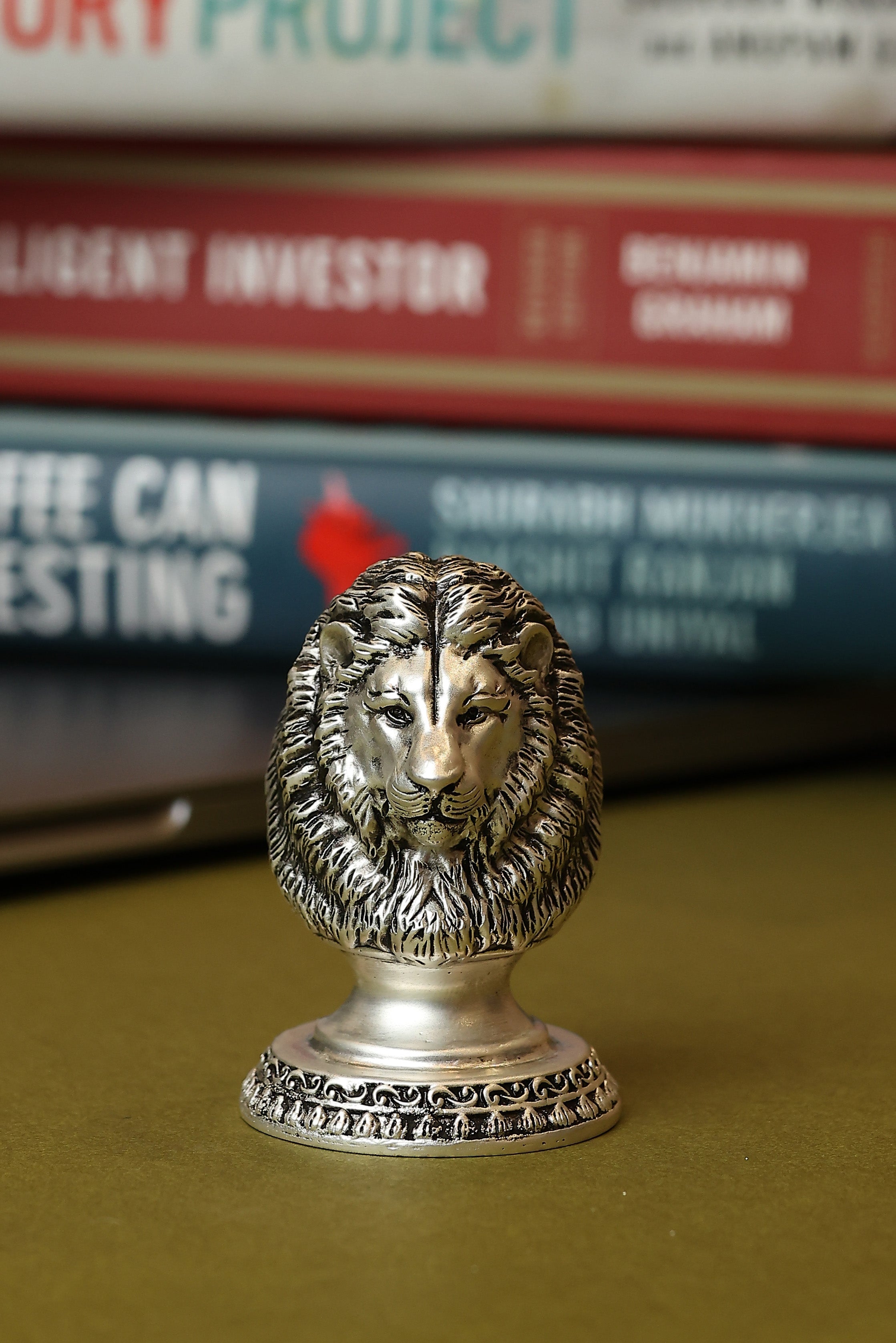 Silver Plated Brass Lion Head Paperweight