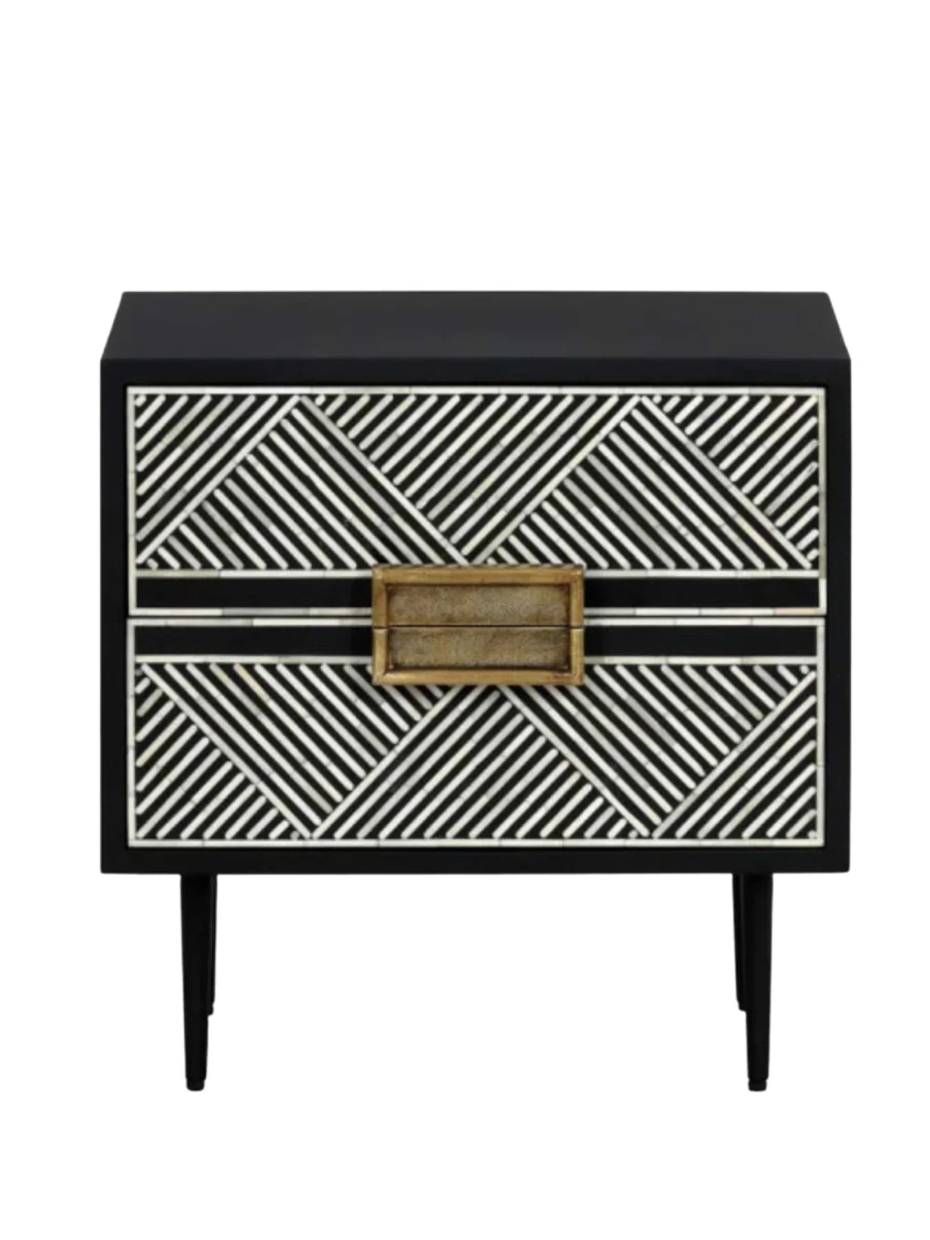 Inlay Tribal Bedside Table with Legs - Chevron