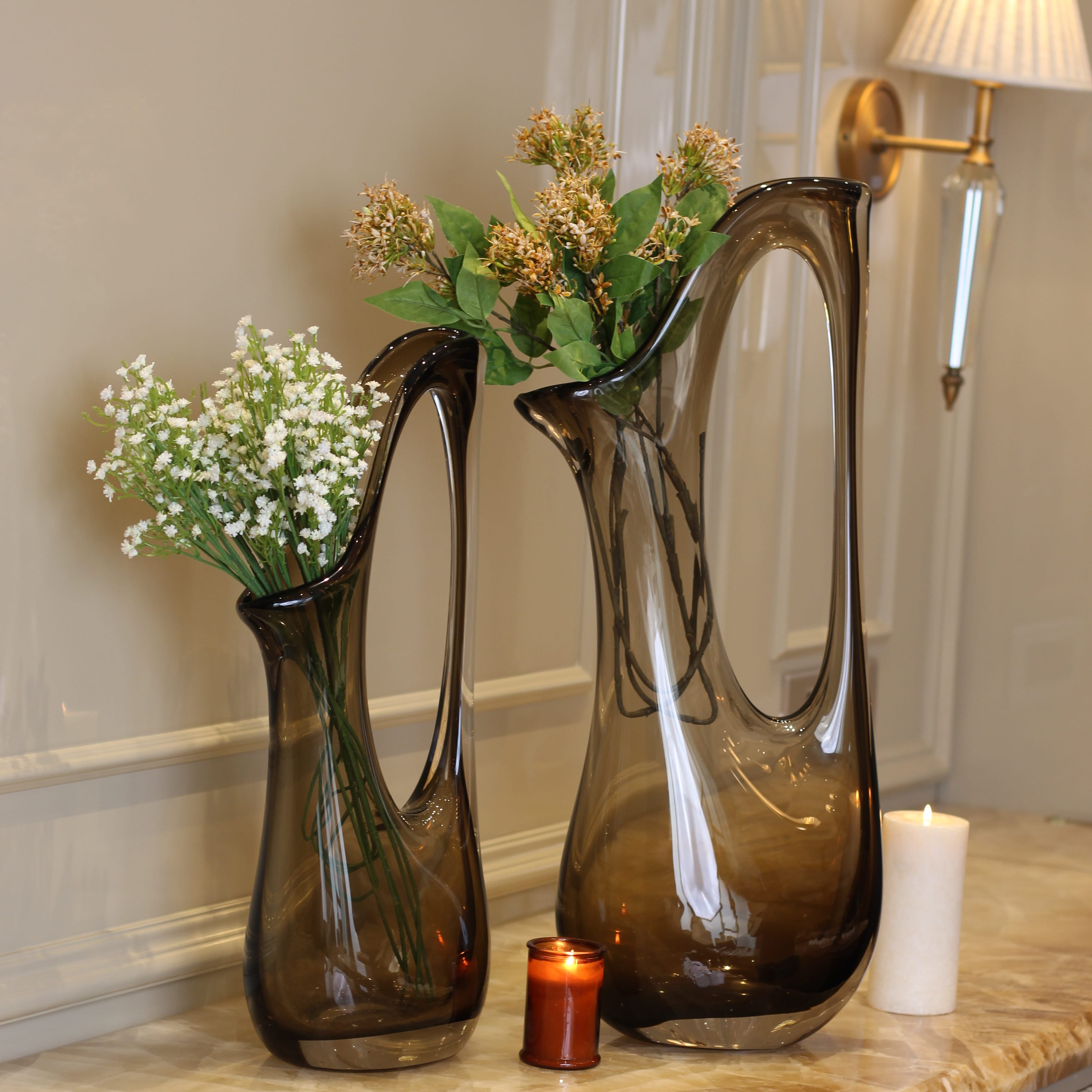 Smoked Brown Sculptural Glass Vase | Modern Loop Designer Flower Vase