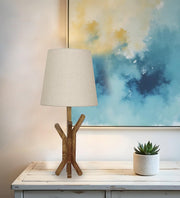 Vrikshya Wooden Table Lamp with Brown Base and Premium White Fabric Lampshade