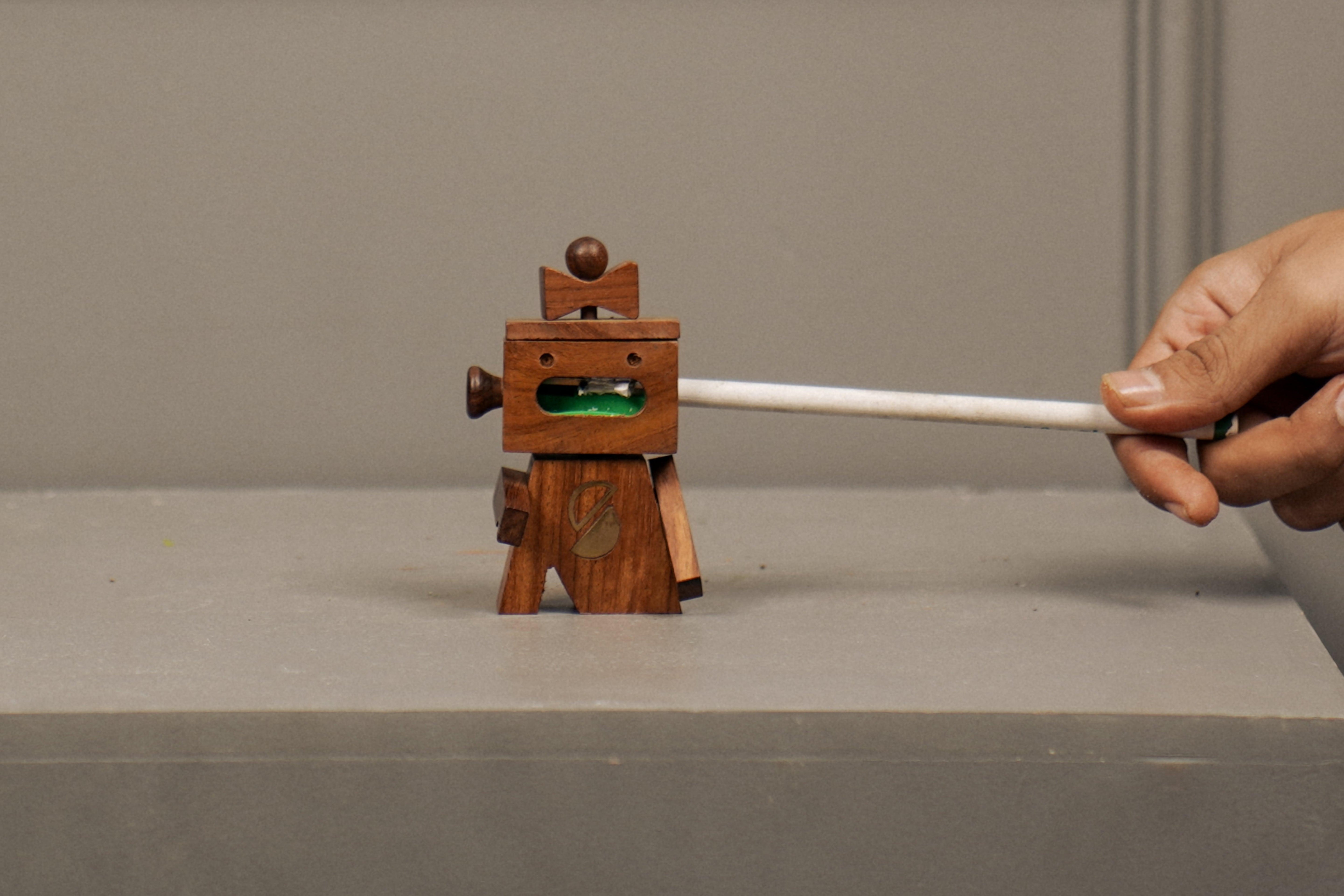 Natural Sheesham Wood Designer Pencil Sharpener | Handcrafted Magnetic Male Sharpener for Artists & Students