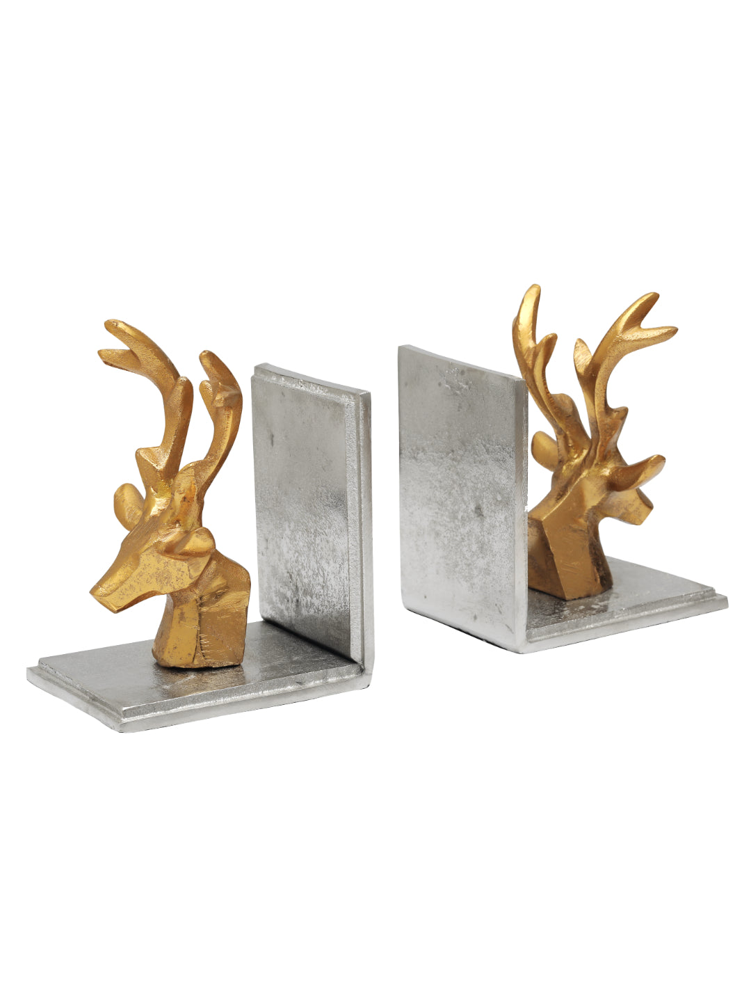 Silver Deer Antler Bookends | Decorative Book Holders for Elegant Bookshelf Décor