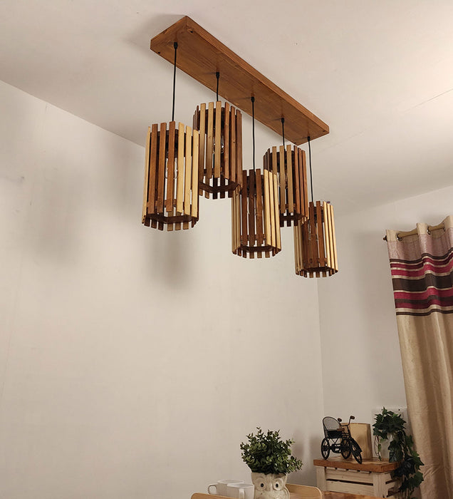 ⁠Hexa Wooden 5 Series Hanging Light