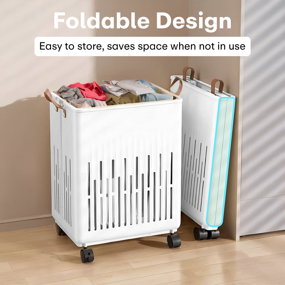 Foldable Laundry Basket with Wheels – Portable Laundry Bag/Toy Storage Organizer/Cloth Bin, Washing Clothes Storage Basket, and Movable Storage Solution