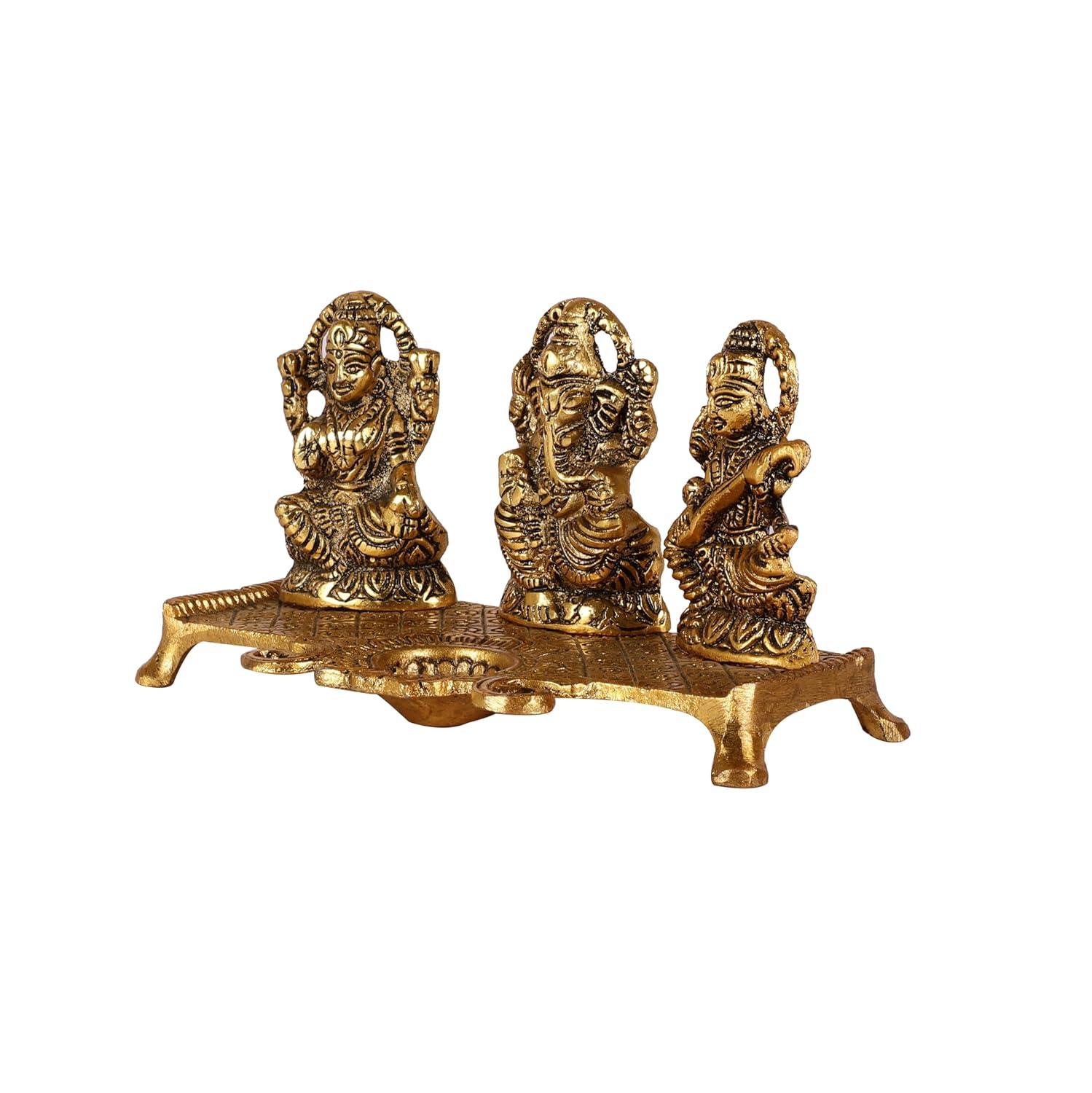 Goddess Laxmi Ganesh Saraswati Idol With Diya
