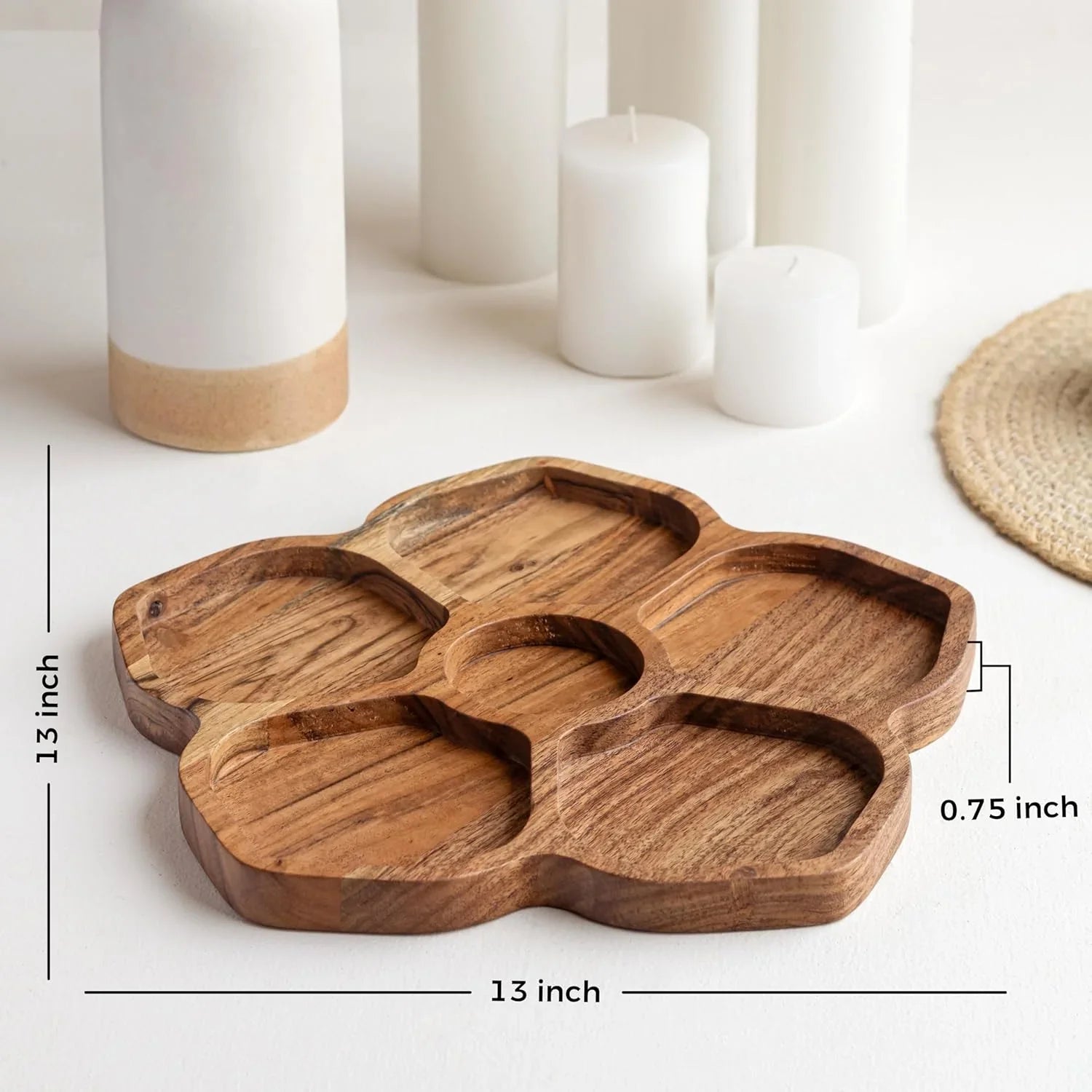 Floret Acacia Wood Snack Serving Platter cum Tray