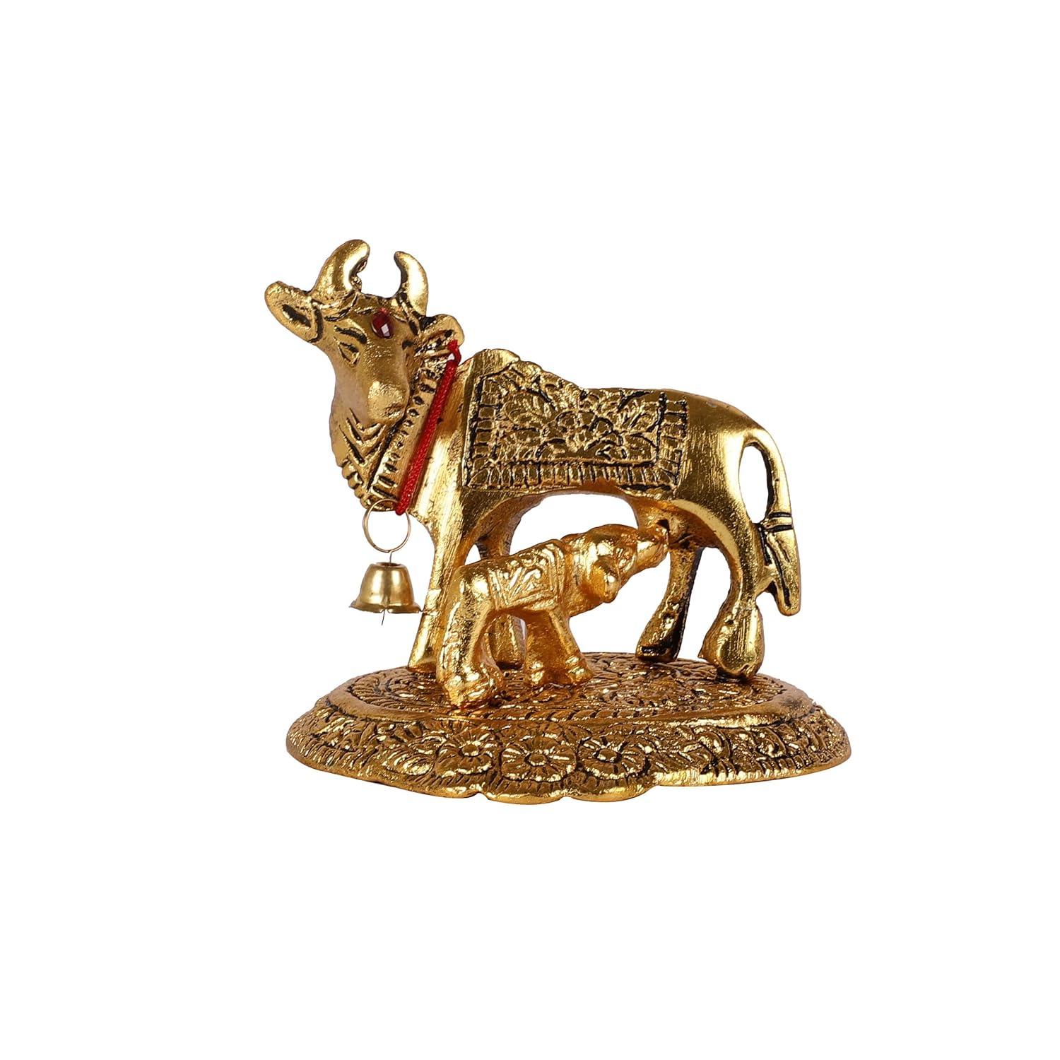 Attractive Golden Metal Kamdhenu Cow With Calf