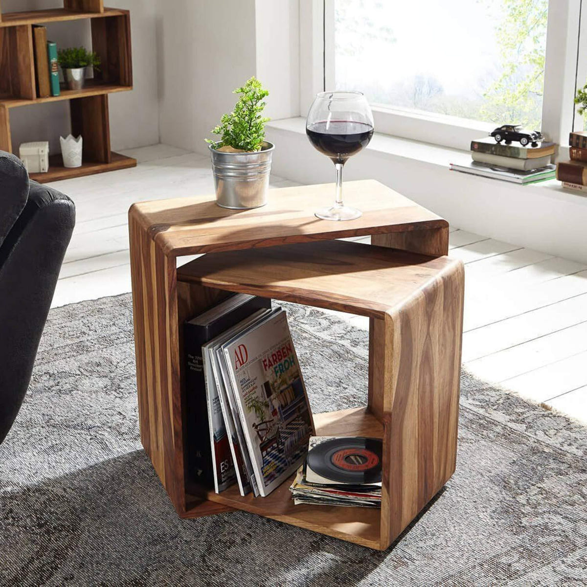 Hamilton Nested Cube Side Table | Nesting Table | Sheesham Wood End Table for Living Room