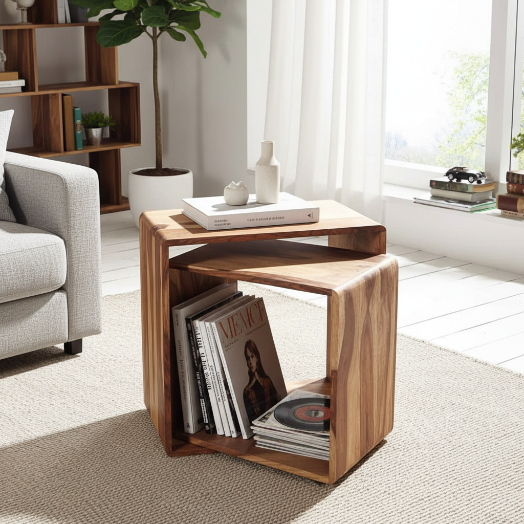 Hamilton Nested Cube Side Table | Nesting Table | Sheesham Wood End Table for Living Room