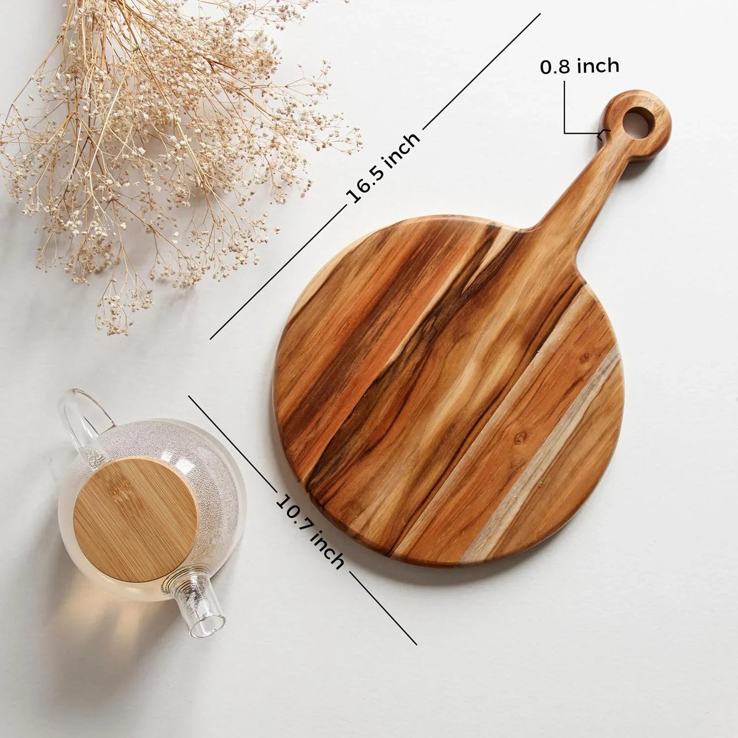 Round Teak Wood Cheese and Wine Board cum Platter