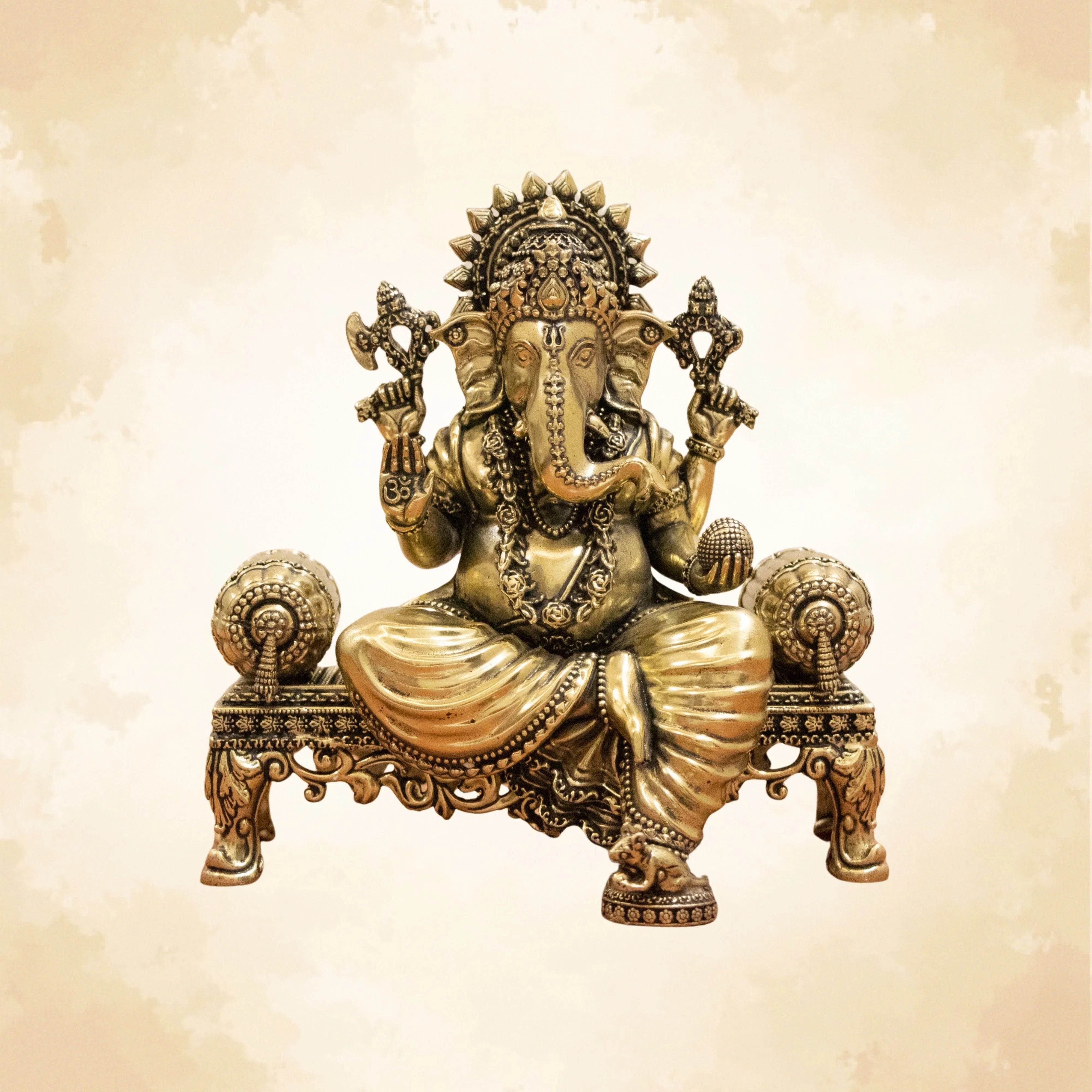 Royal Ganesha Brass Idol – Embodiment of Authority, Knowledge & Positivity - 5.5 Inches