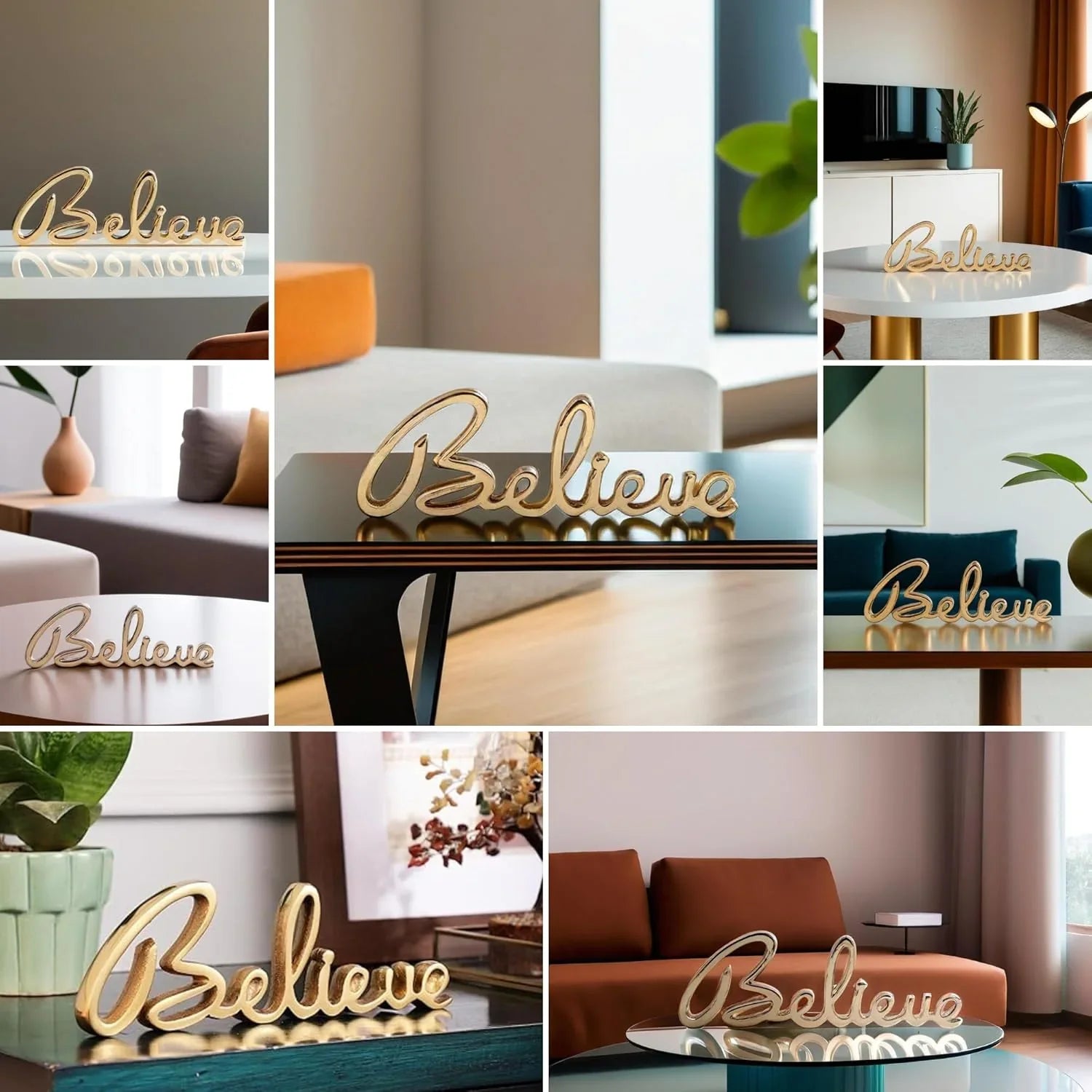 Gold Plated Freestanding Sign | Inspirational Believe Quote