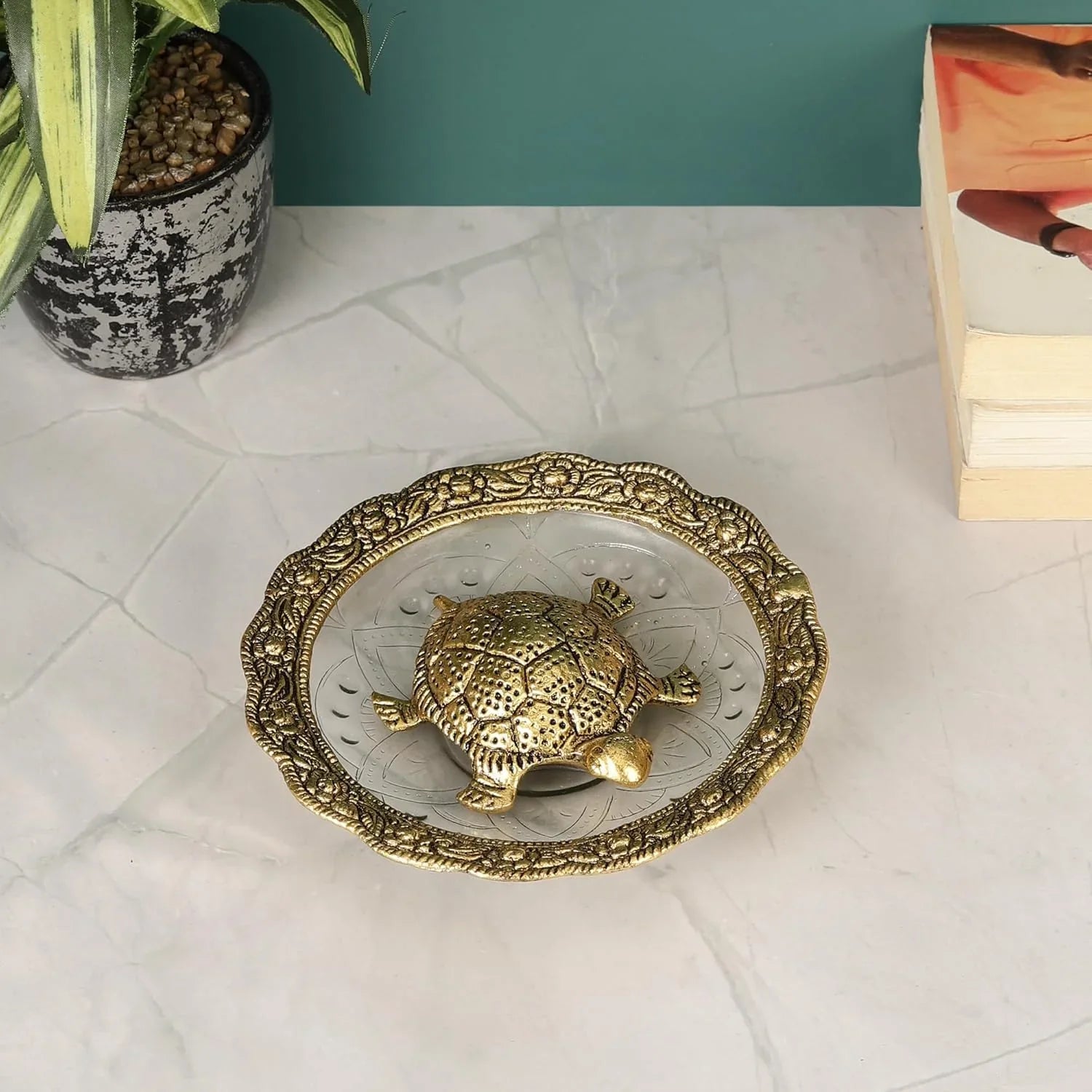 Turtle on Plate Vastu Statue | Prosperity Tortoise Figurine