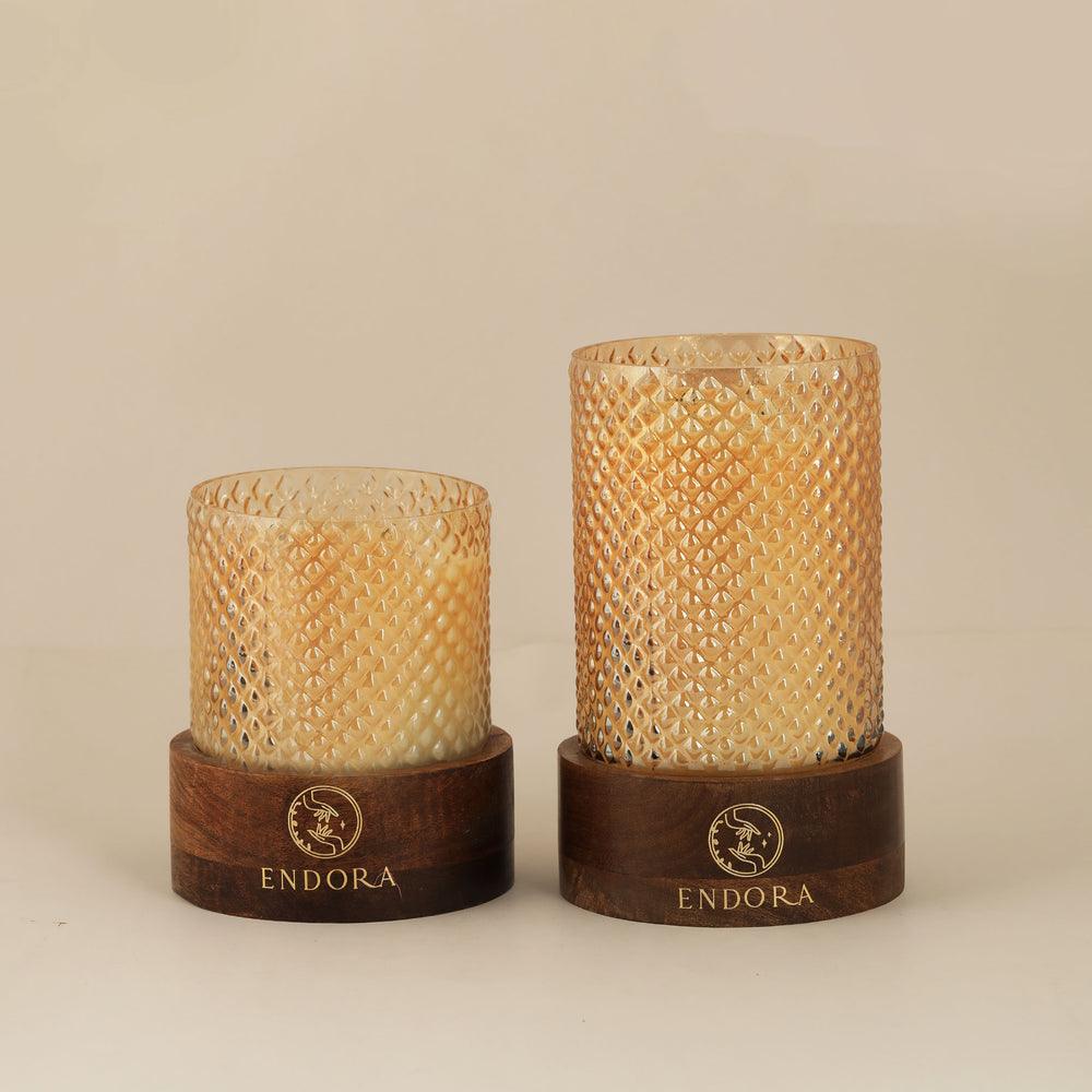 Diamond Cut Wooden Base Candle