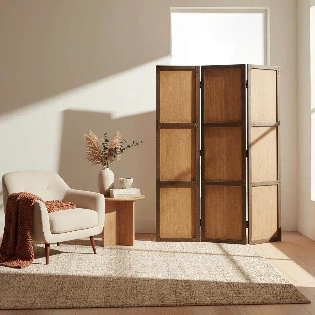 Foldable Room Divider Screen | Wooden Partition Panels for Living Room (Mango Wood & MDF Jali)