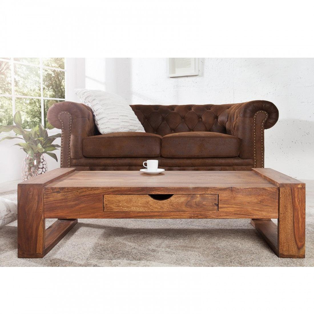 Riverton Solid Sheesham Wood Coffee Table With Drawer In Honey Finish