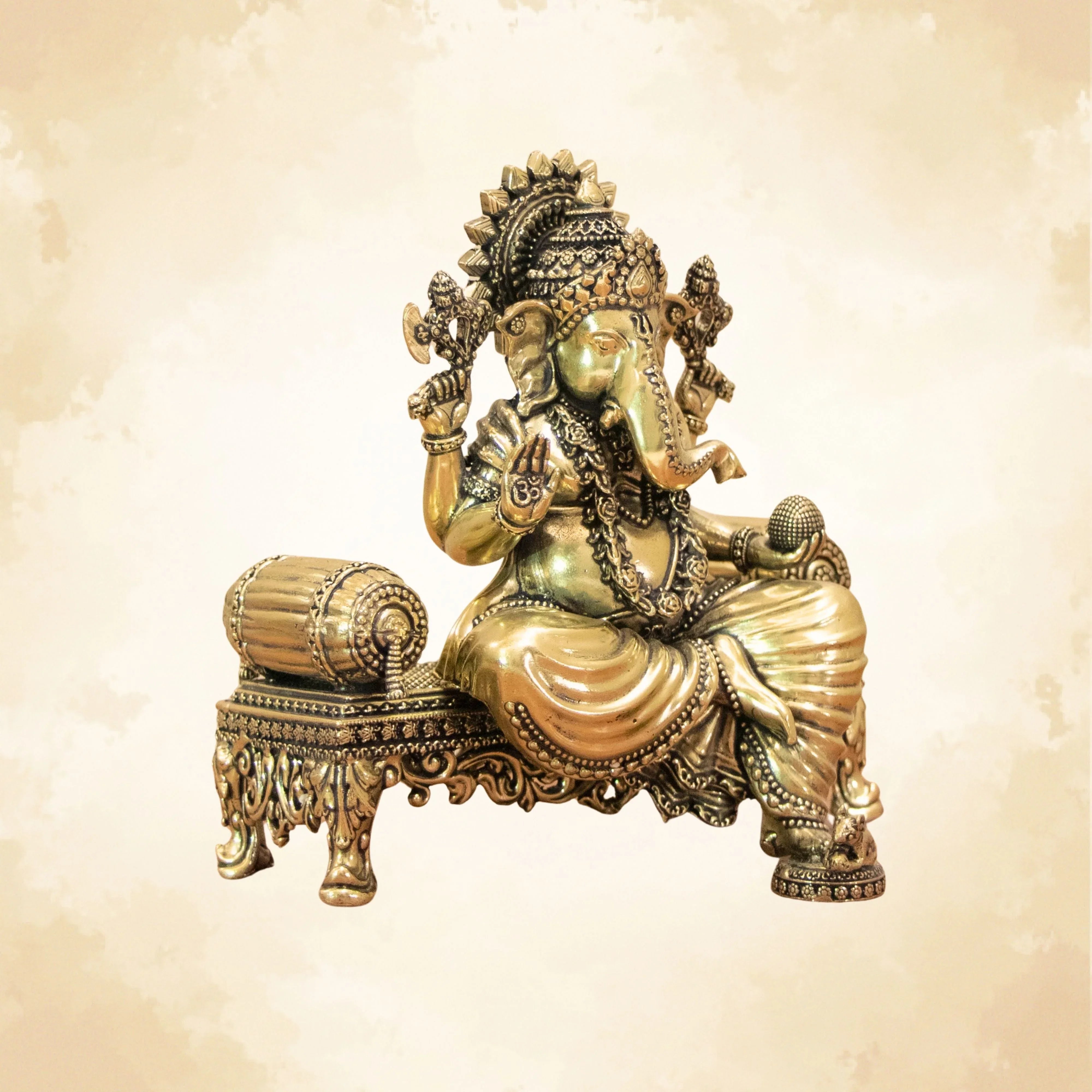 Royal Ganesha Brass Idol – Embodiment of Authority, Knowledge & Positivity - 5.5 Inches