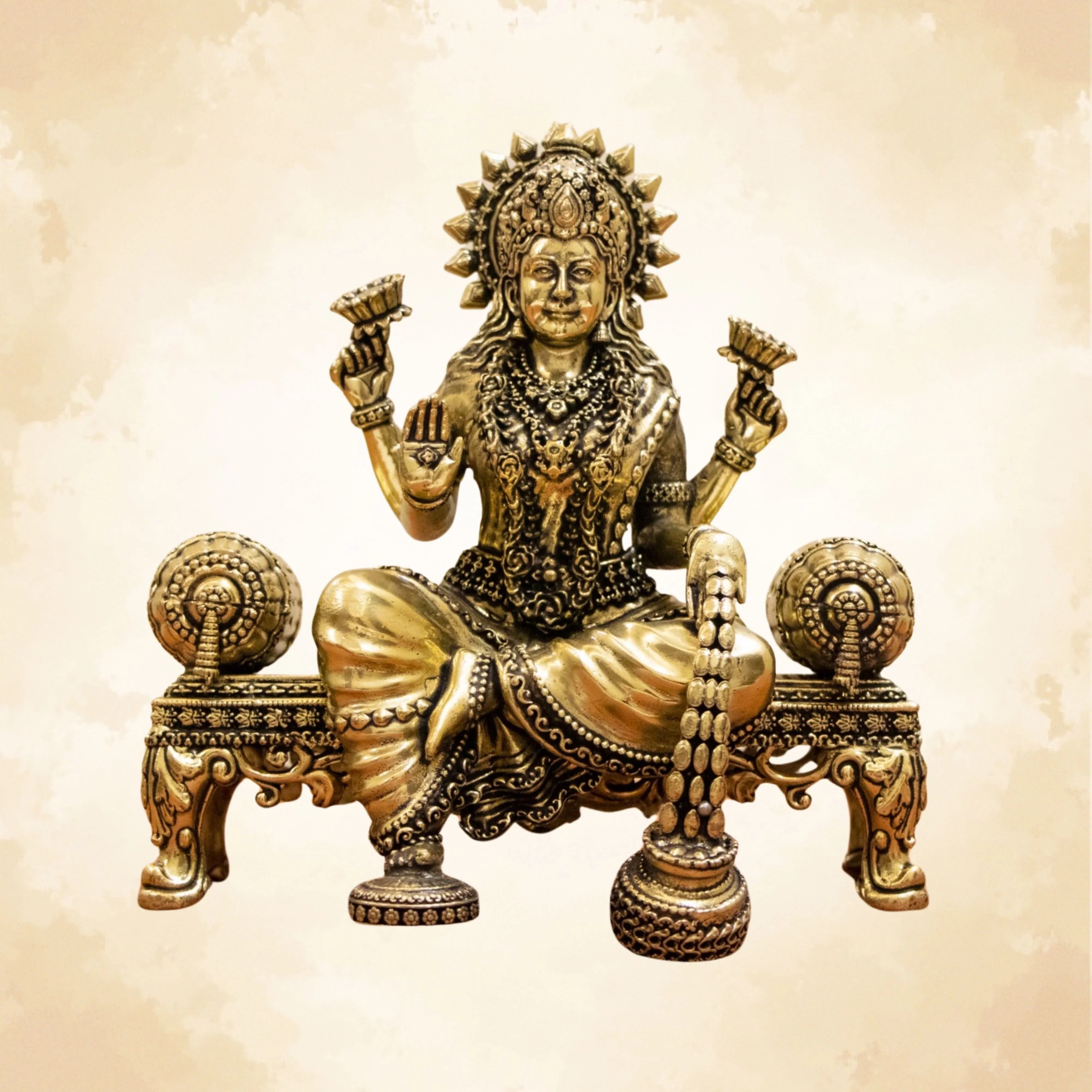 Handcrafted Brass Laxmi Ji on Royal Singhasan
