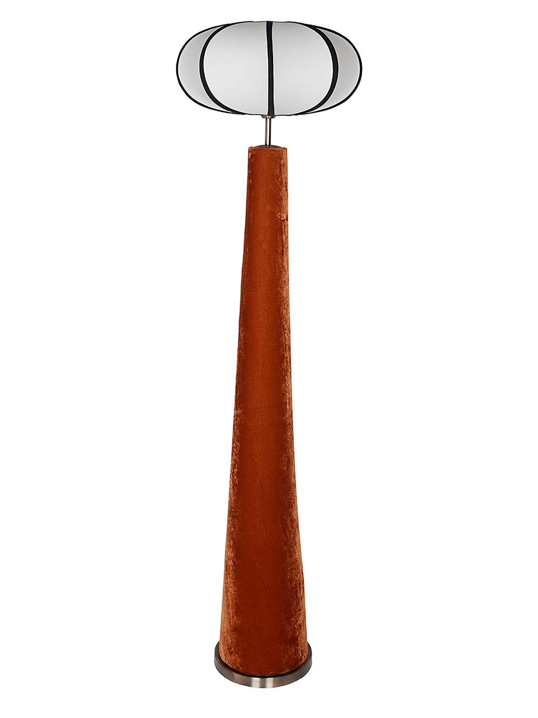 Modern Orange Velvet Conical Floor Lamp
  with Ivory Pumpkin Shade