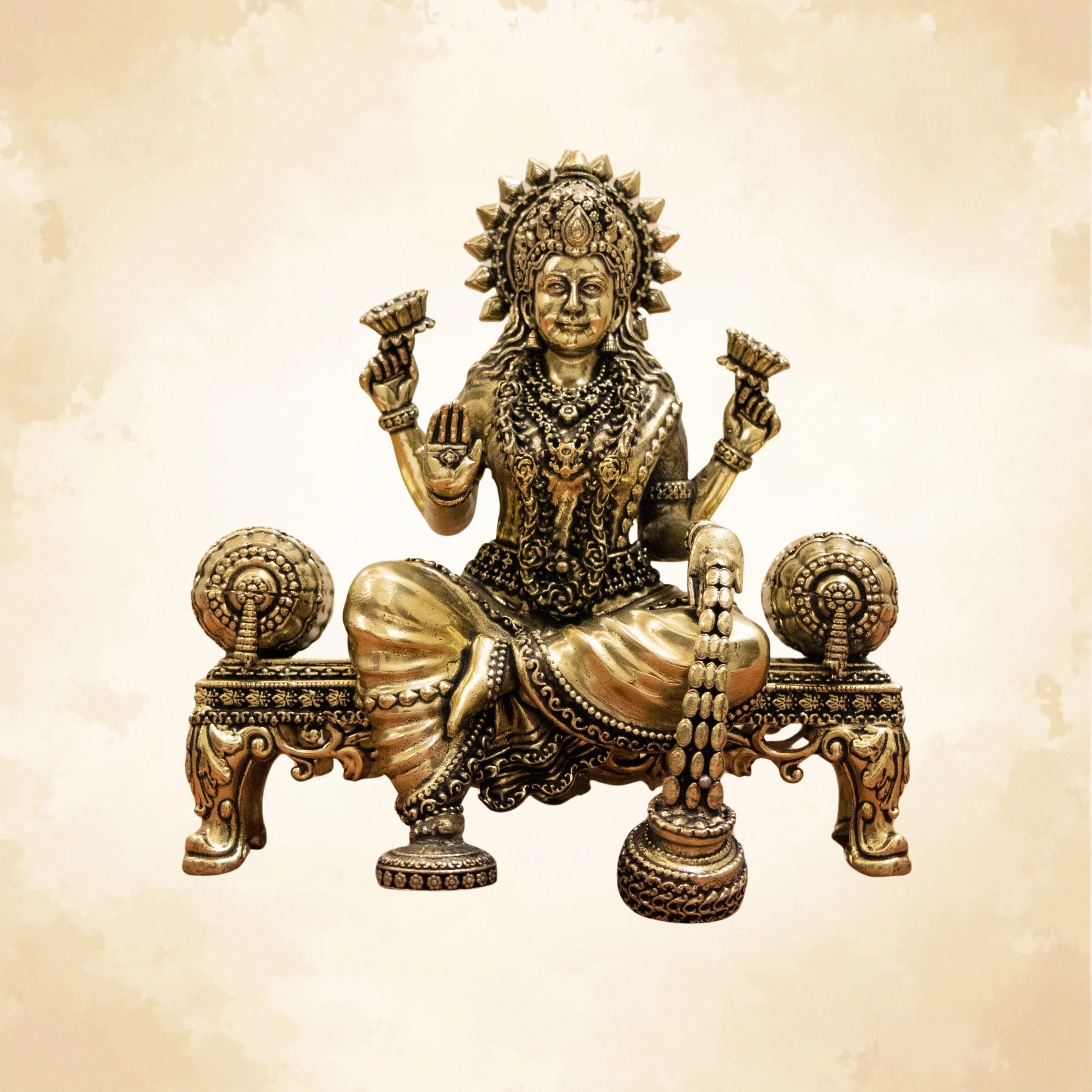 Handcrafted Brass Laxmi Ji on Royal Singhasan