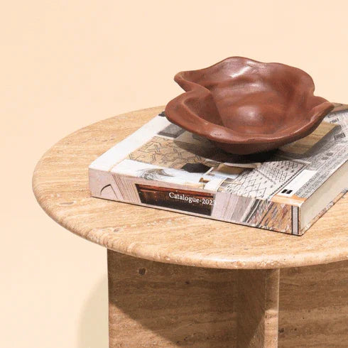 Travertine Side Table for Living Room | Premium Marble Corner Table | End Table