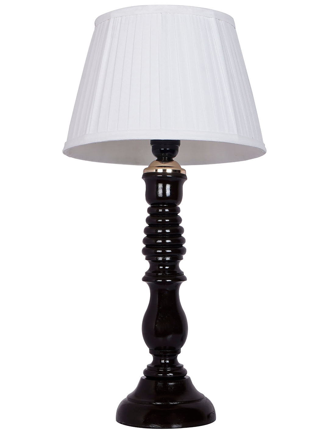 Transitional Wooden Table Lamp | Black Finish with Pleated Chiffon Shade