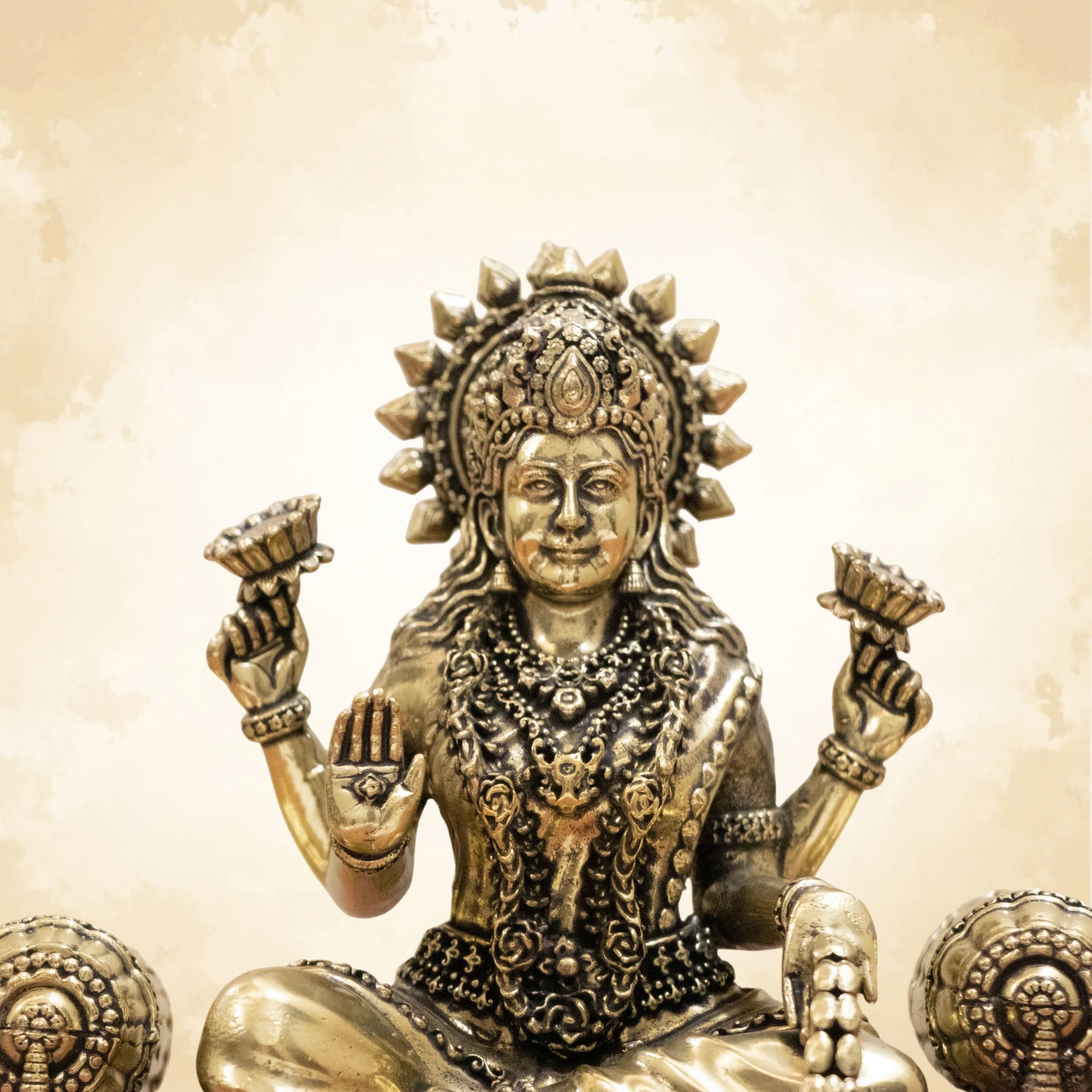 Handcrafted Brass Laxmi Ji on Royal Singhasan