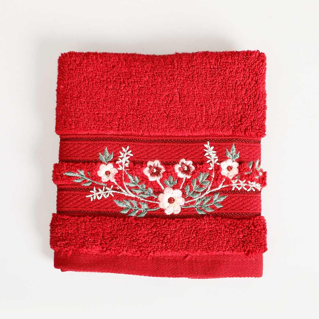 Aracelli Embroidered Maroon Face Towel Set Of 4