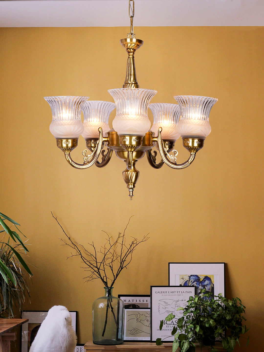 Usha 5 Light Antique Brass Chandelier