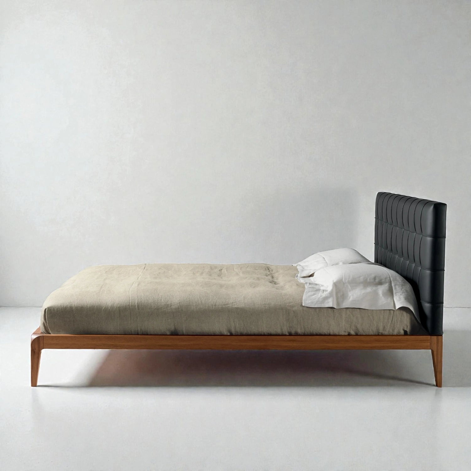 Donna Solid Teak Wood And Fabric/Faux Leather Upholstery King Size Bed