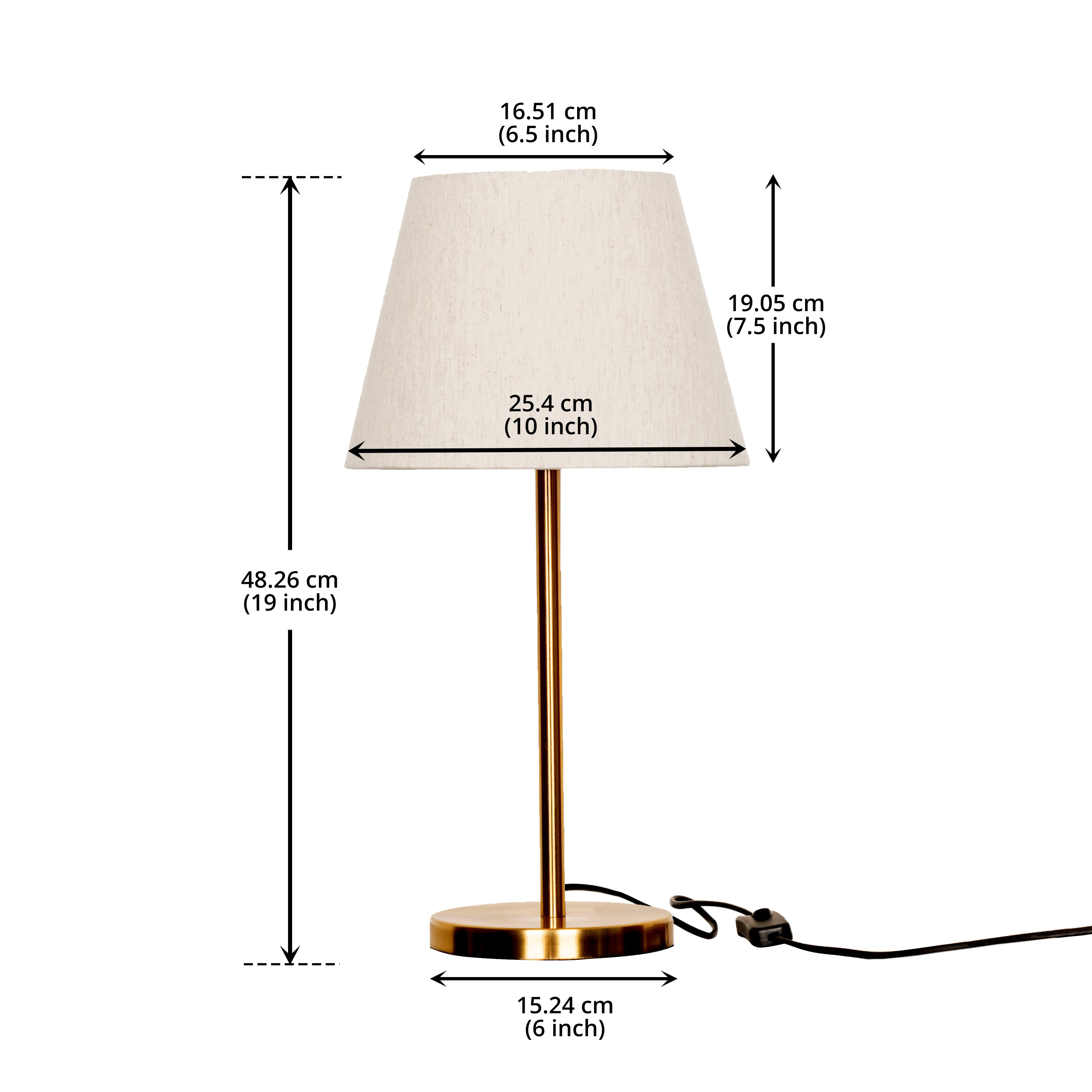 Antique Brass Finish Table Lamp for Living Room | Off White Tapered Lampshade | Study Table Lamp