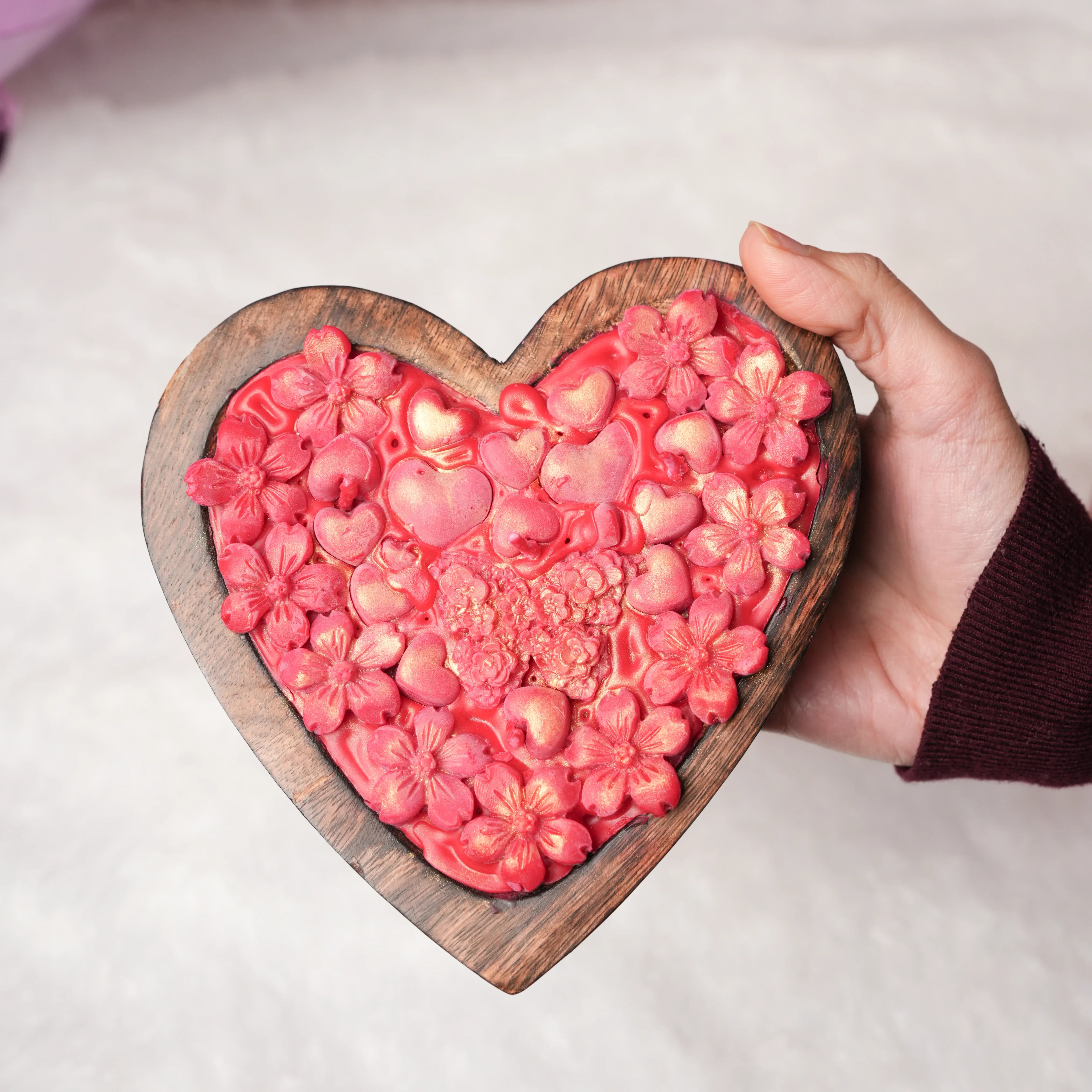 Wooden heart candle