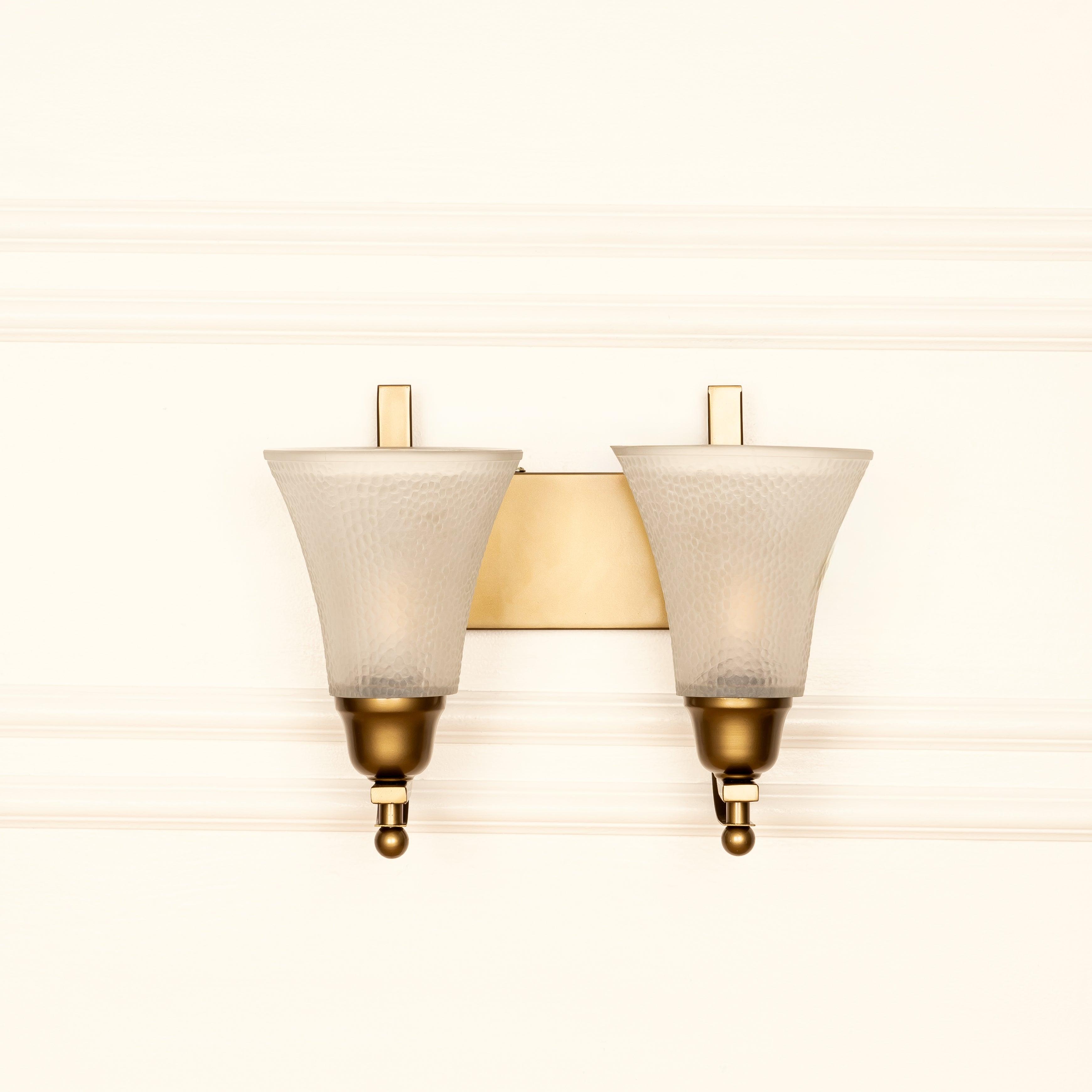 Brass Antique Finish Double Wall Lamp with Frosted Hammered Glass Shade | Bedroom Wall lights