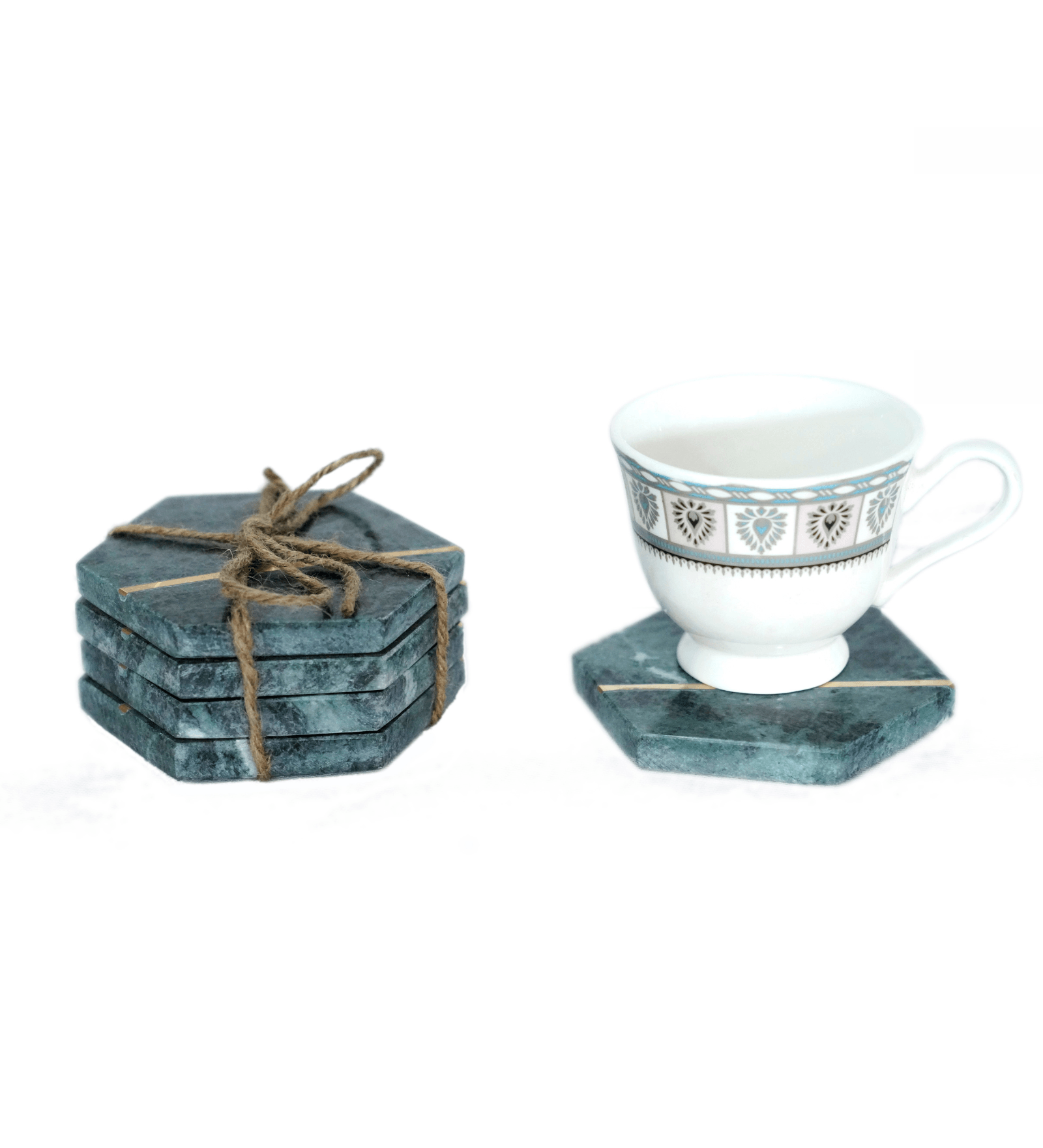 Marble Tea/Coffee/Cocktail Coaster Set of 4 pcs, Table Decorative Cocktail Coaster (Hexagon) Heat-Resistant Coasters for Hot & Cold Beverages