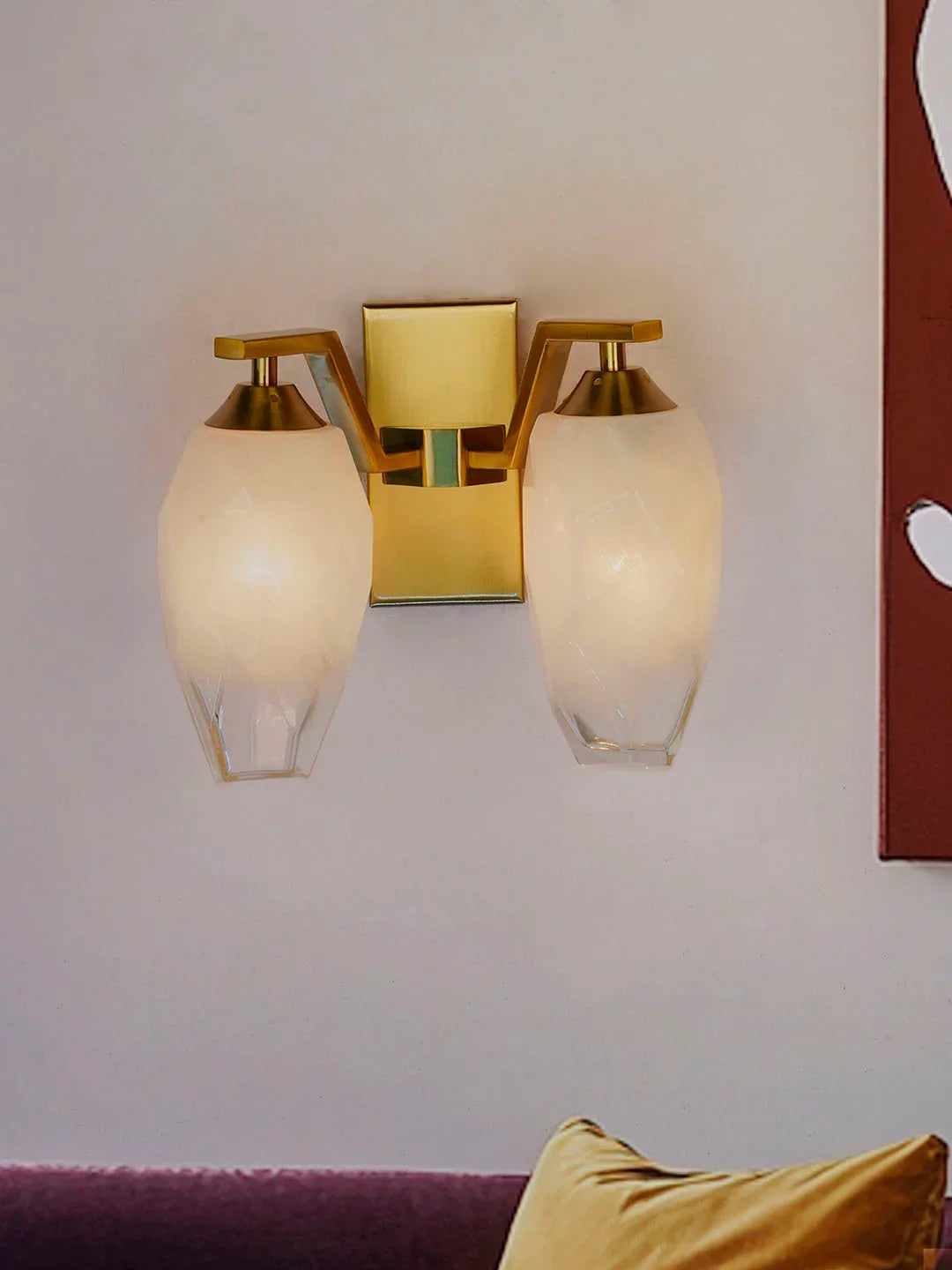 Modern Geometric Double Wall Sconce with Frosted Glass Shades