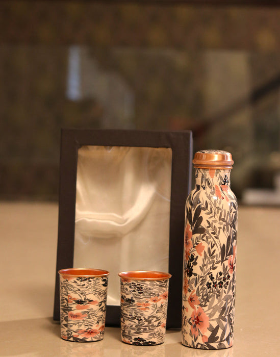 Flower Print Copper Bottle Set