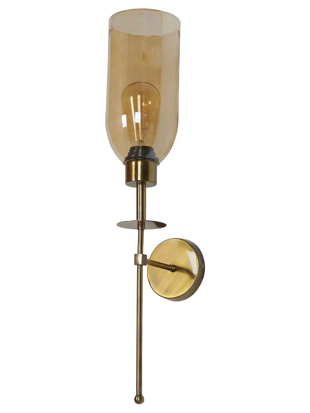 Modern Long Arm Antique Gold Wall Light with Translucent Glass Shade