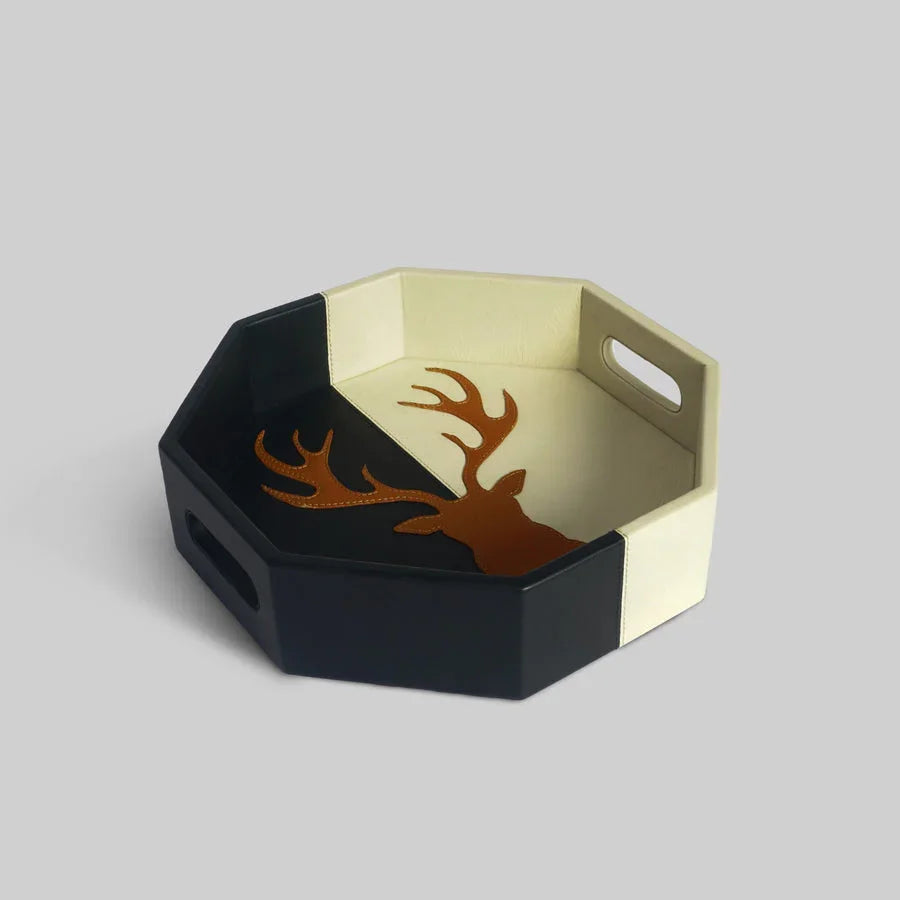 Black White Hexa Tray | Black & Beige