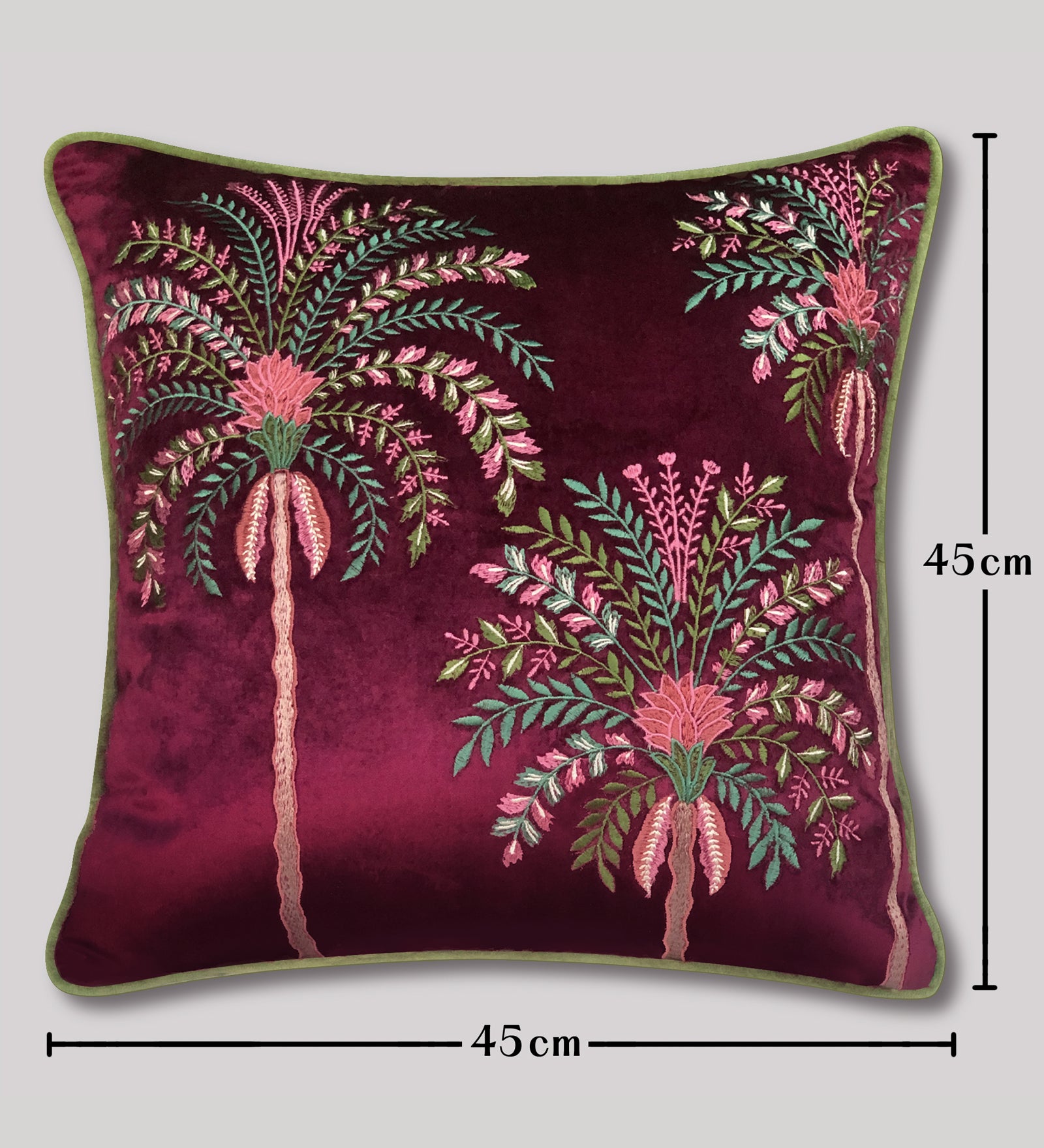 Udaya Palm Embroidery Cushion Cover - 18x18